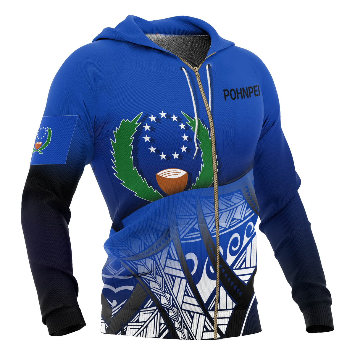 Pohnpei Coat of Arms Zip up Hoodie Polynesian Pattern - Polynesian Pride