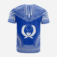 Pohnpei Custom T Shirt Pohnpei Flag Polynesian Chief Tattoo Blue Version - Polynesian Pride