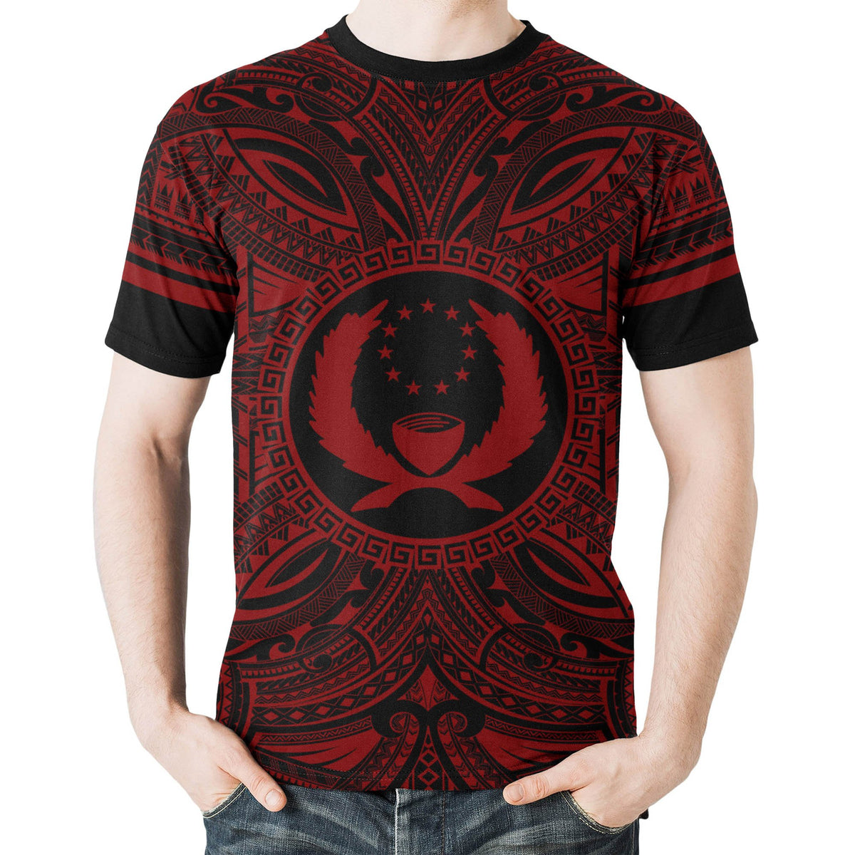 Pohnpei All T Shirt Pohnpei Coat Of Arms Polynesian Red Black - Polynesian Pride