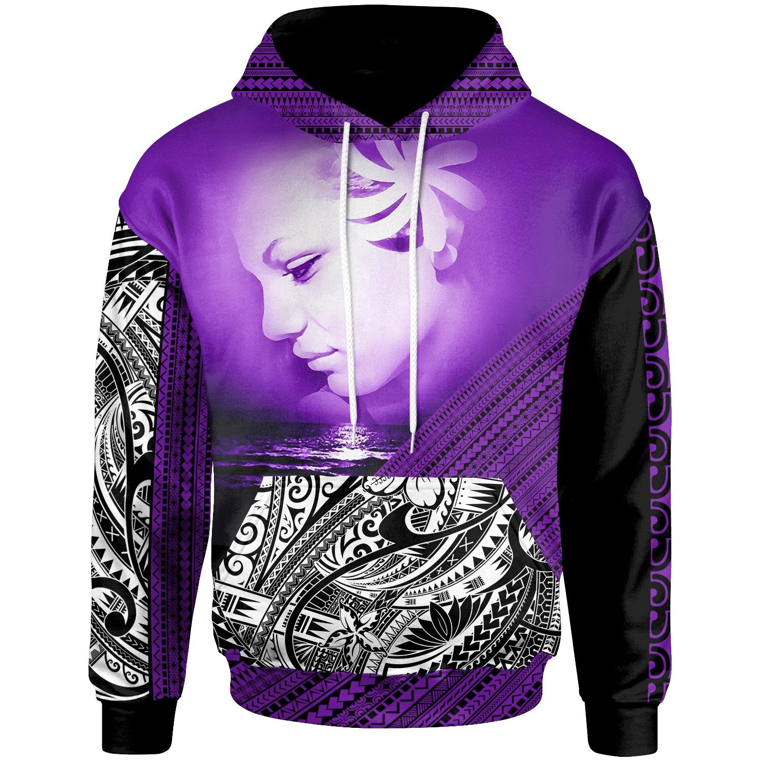 Polynesian Custom Hoodie Diagonal Pattern Custom Image Purple Unisex Purple - Polynesian Pride