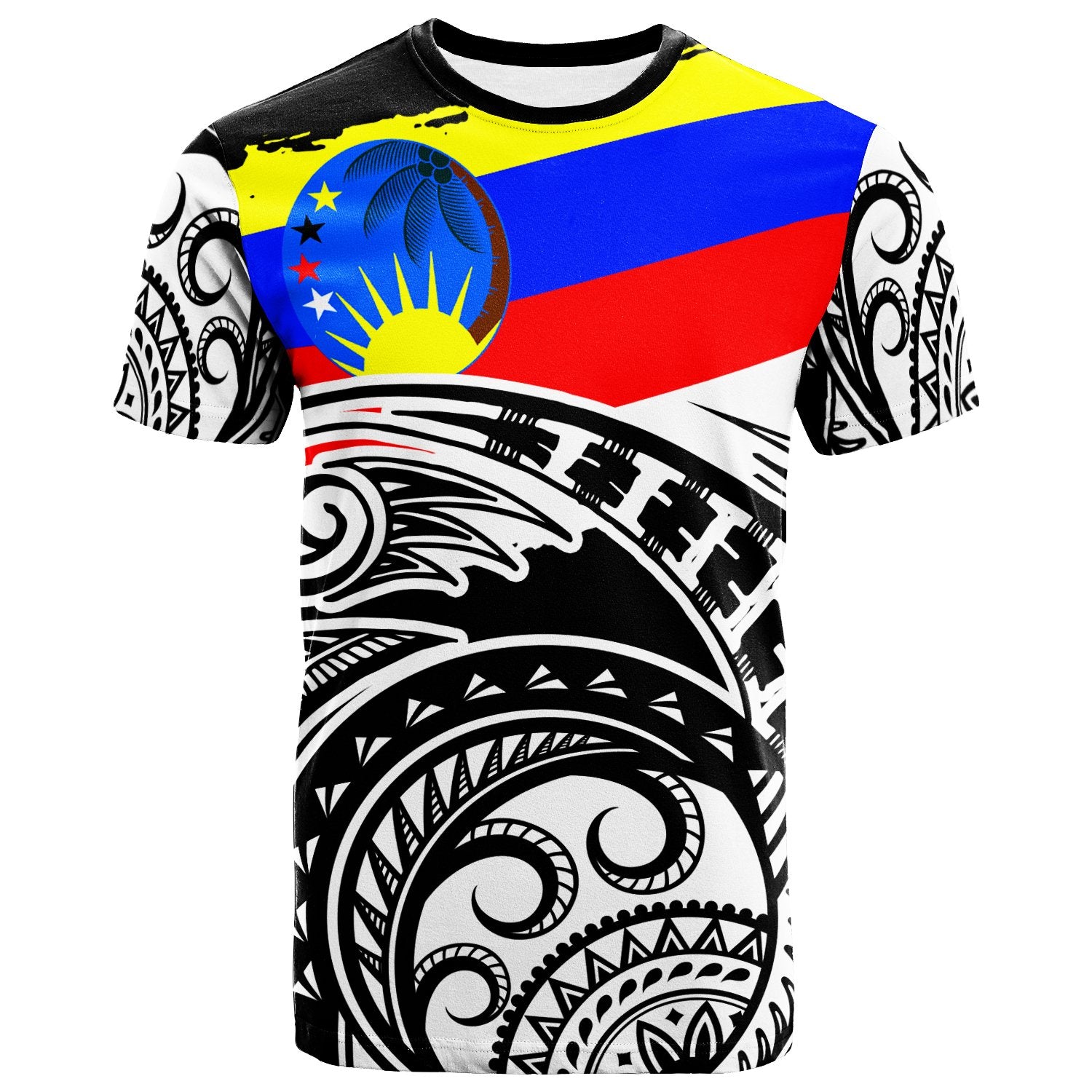 Pohnpei T-Shirt - Pingelap Flag With Round Black White Pattern