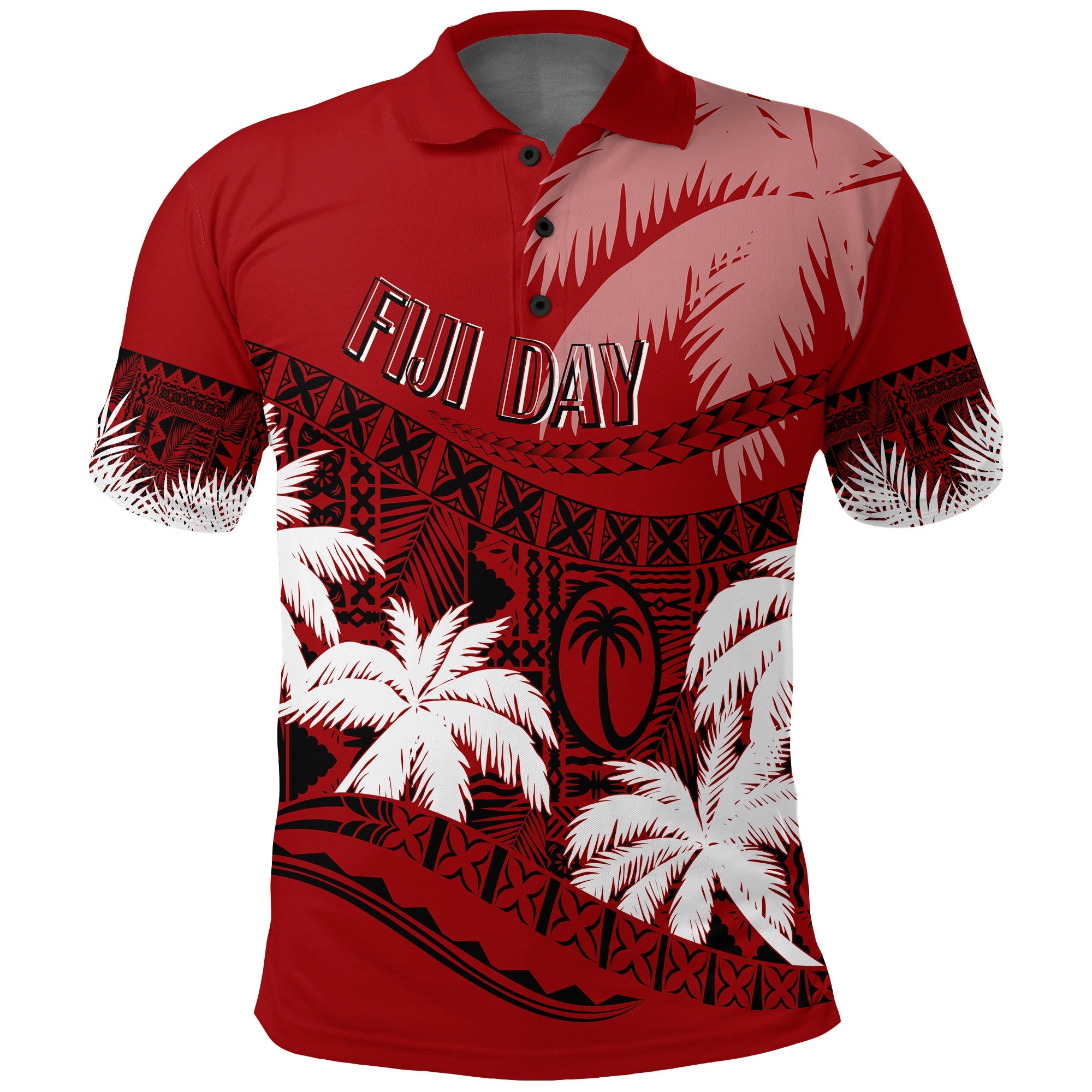Custom Fiji Day Polo Shirt Flying Fijians Masi Kesa Style Red LT7 Red - Polynesian Pride