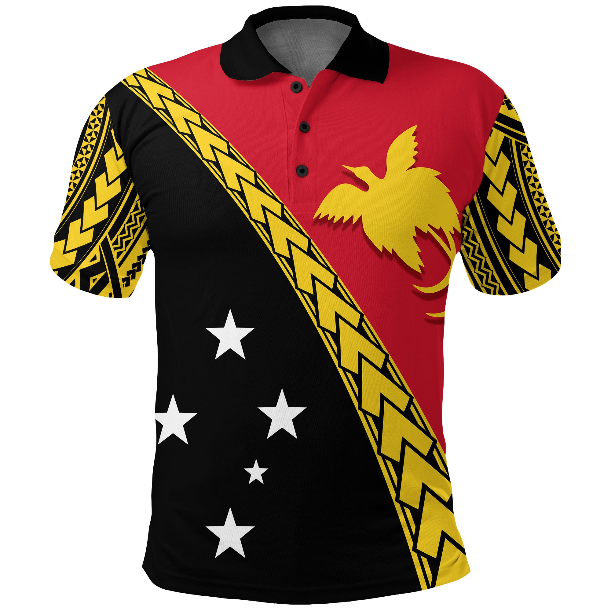 PNG Hibiscus Tribal Pattern Polo Shirt Bird of Paradise LT7 Black - Polynesian Pride
