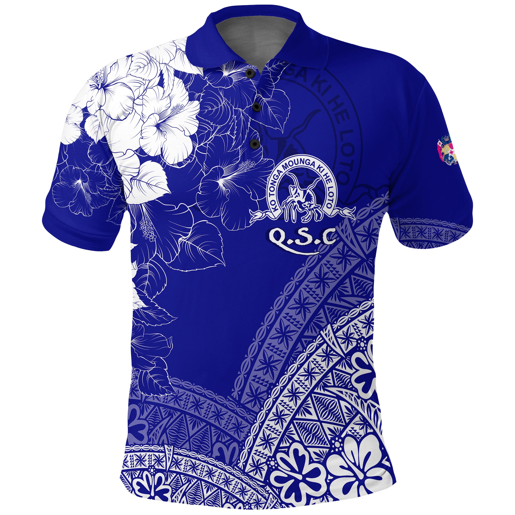 Custom Tonga Kolisi Kuini Salote Polo Shirt QSC Floral Tapa LT7 Unisex Blue - Polynesian Pride