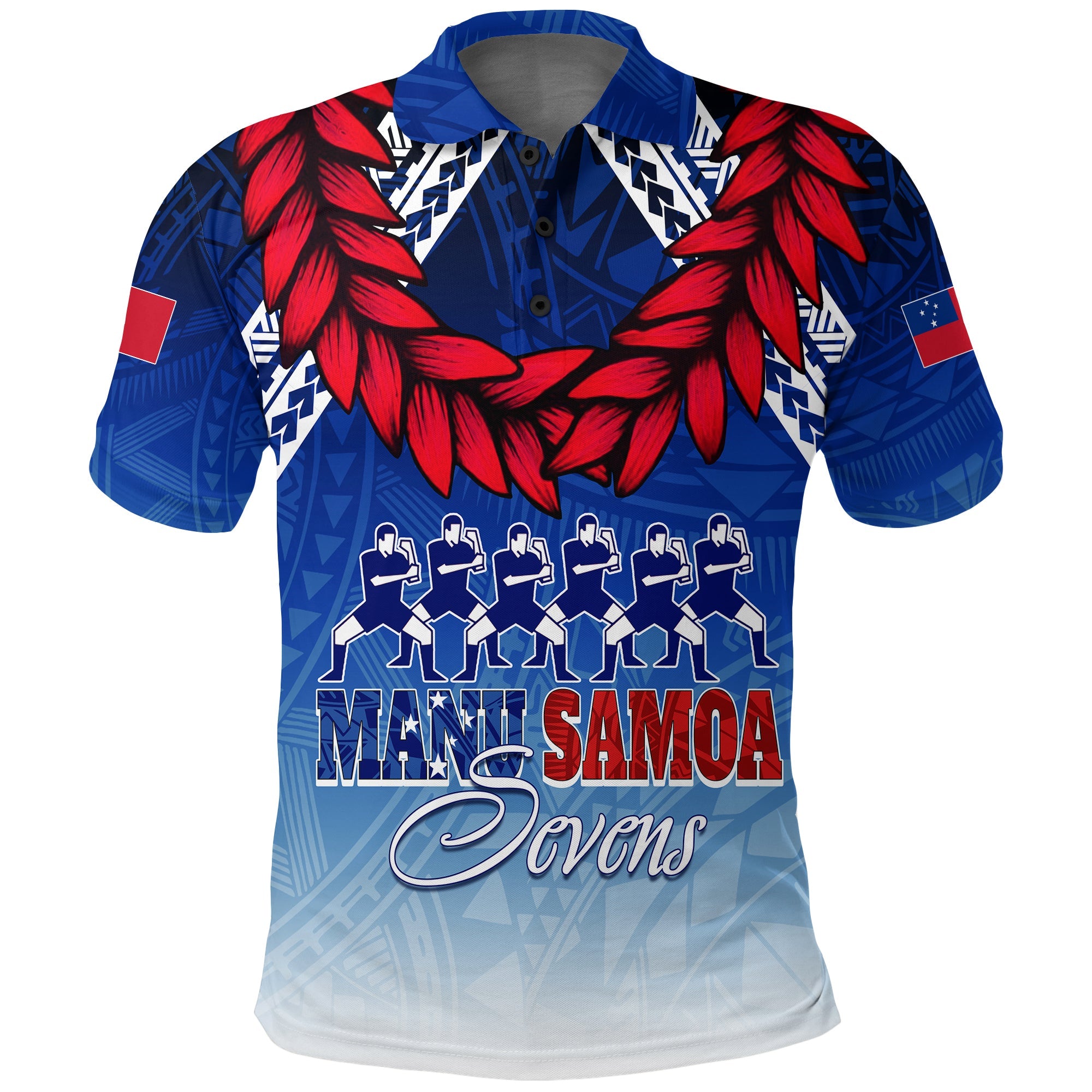 Custom Samoa Sevens Polo Shirt Manu Siva Tau With Ula Fala LT7 Blue - Polynesian Pride