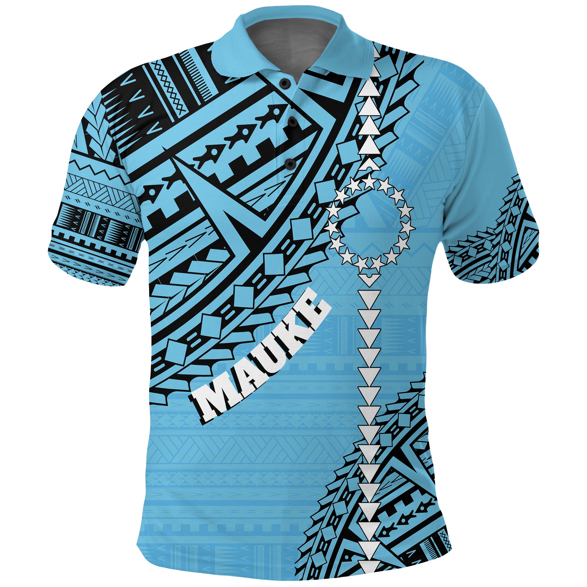 Cook Islands Tribal Custom Polo Shirt Island Map Mauke Island LT7 Blue - Polynesian Pride