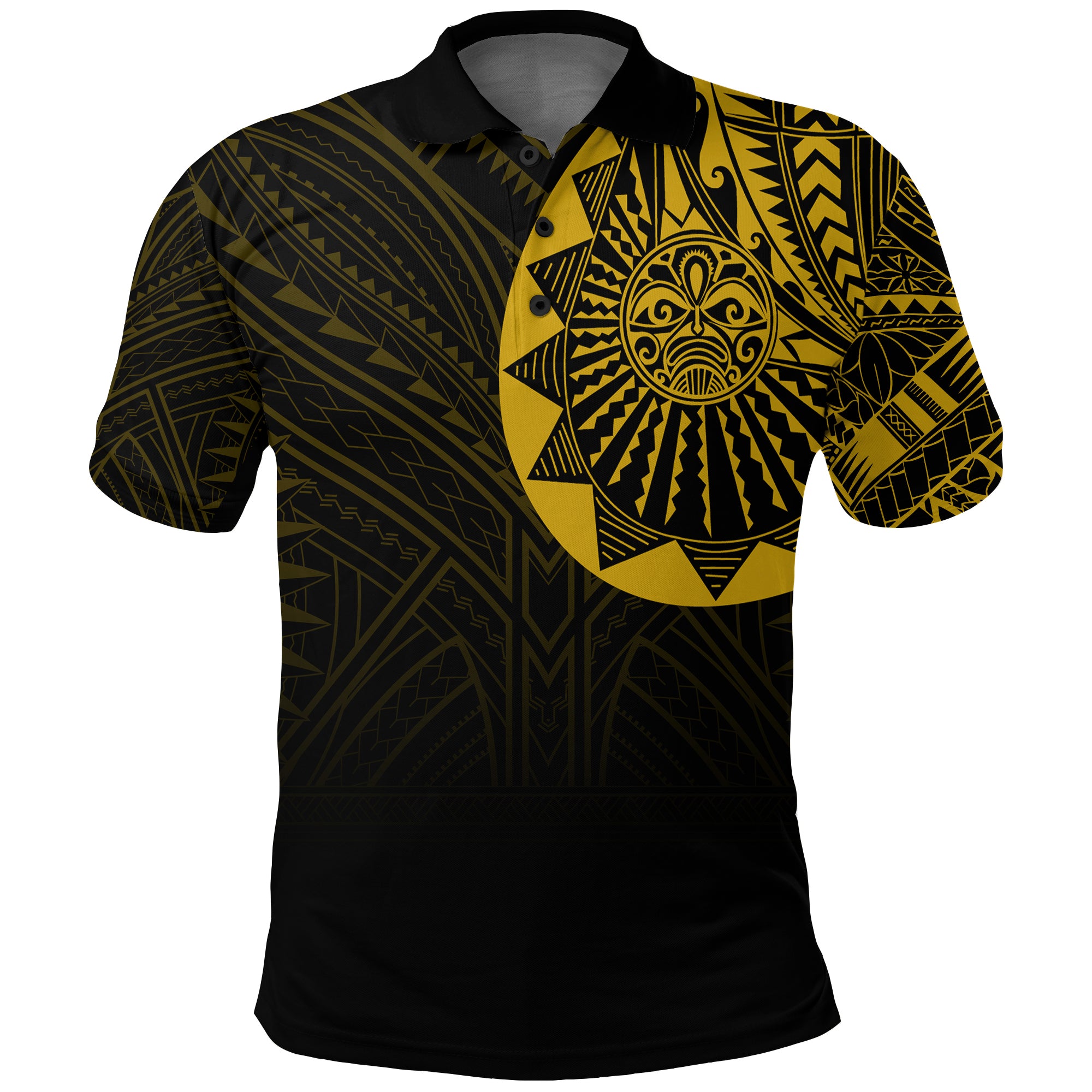 Polynesian Full Sleeve Tattoo Polo Shirt Gold Vibes LT7 Unisex Black - Polynesian Pride