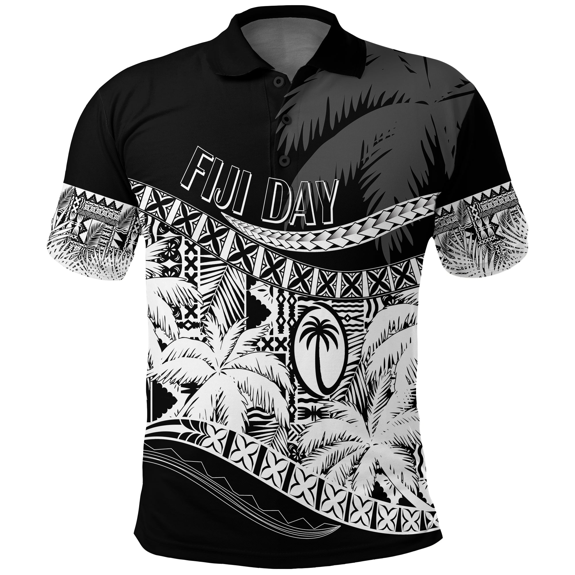 Custom Fiji Day Polo Shirt Flying Fijians Masi Kesa Style Black LT7 Black - Polynesian Pride