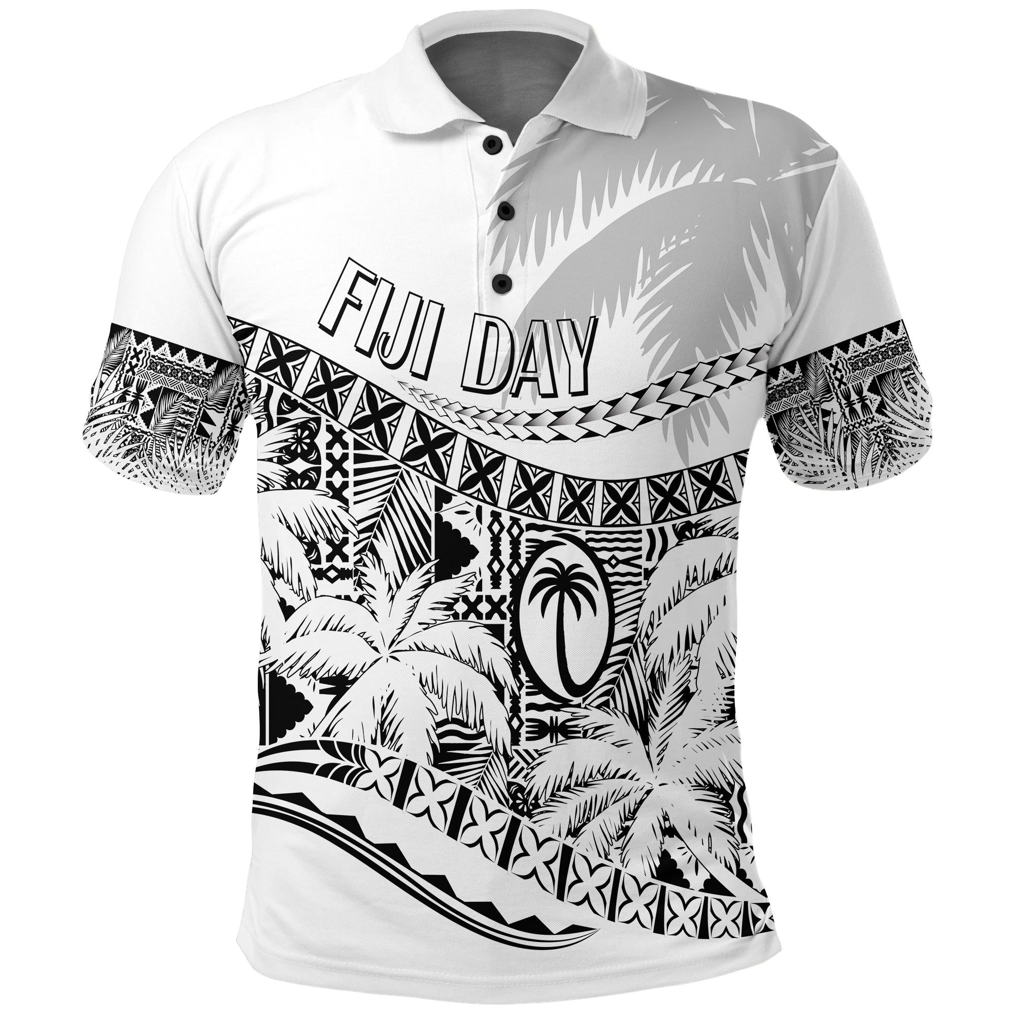 Custom Fiji Day Polo Shirt Flying Fijians Masi Kesa Style White LT7 White - Polynesian Pride