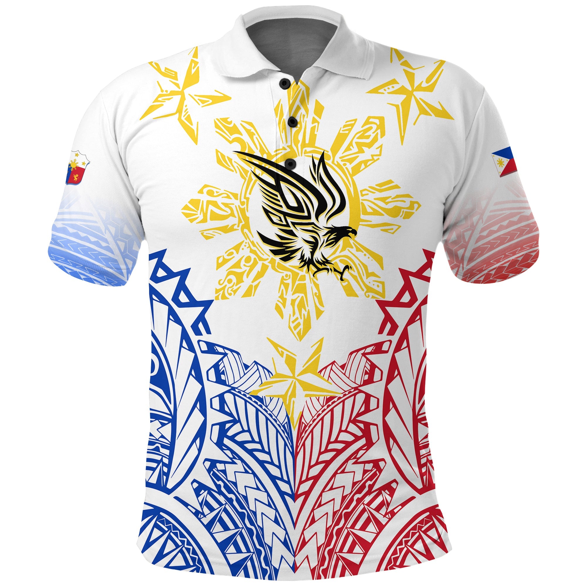Philippines Custom Polo Shirt Filipino Sun with Eagle LT7 White - Polynesian Pride