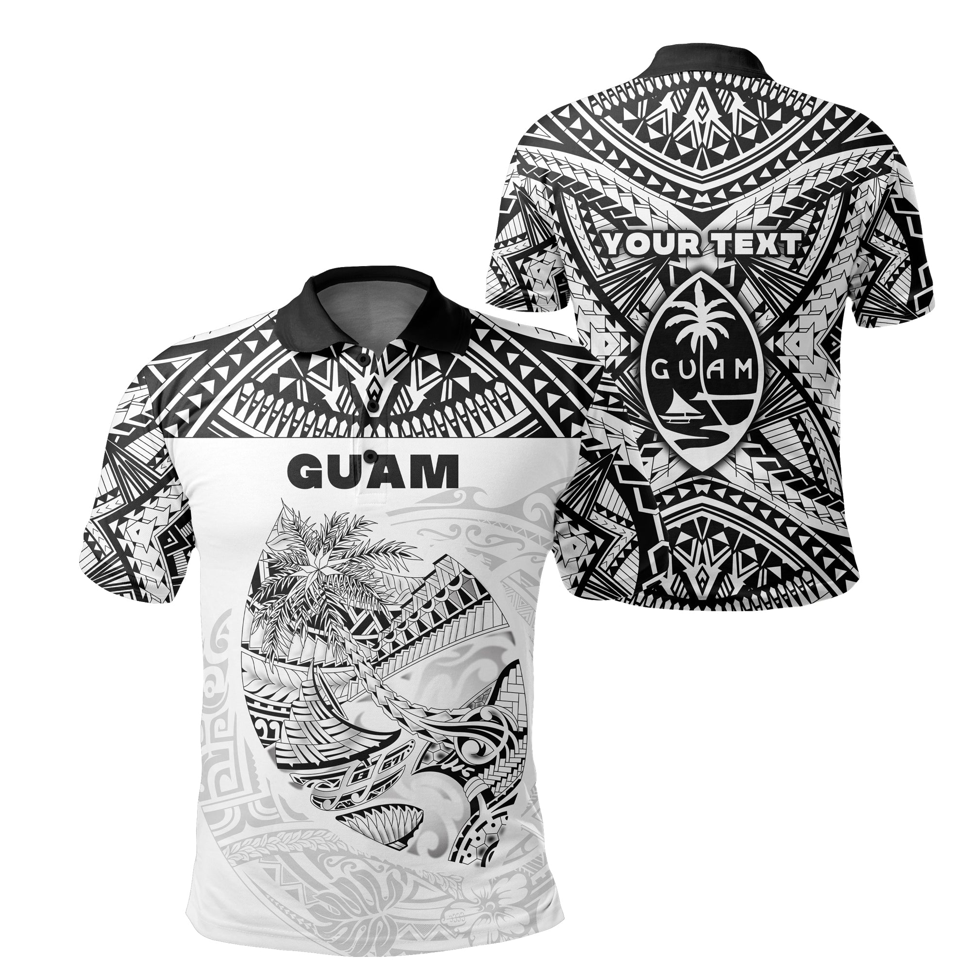 Custom Guam Rugby Polo Shirt Polynesian Patterns White LT16 Unisex White - Polynesian Pride