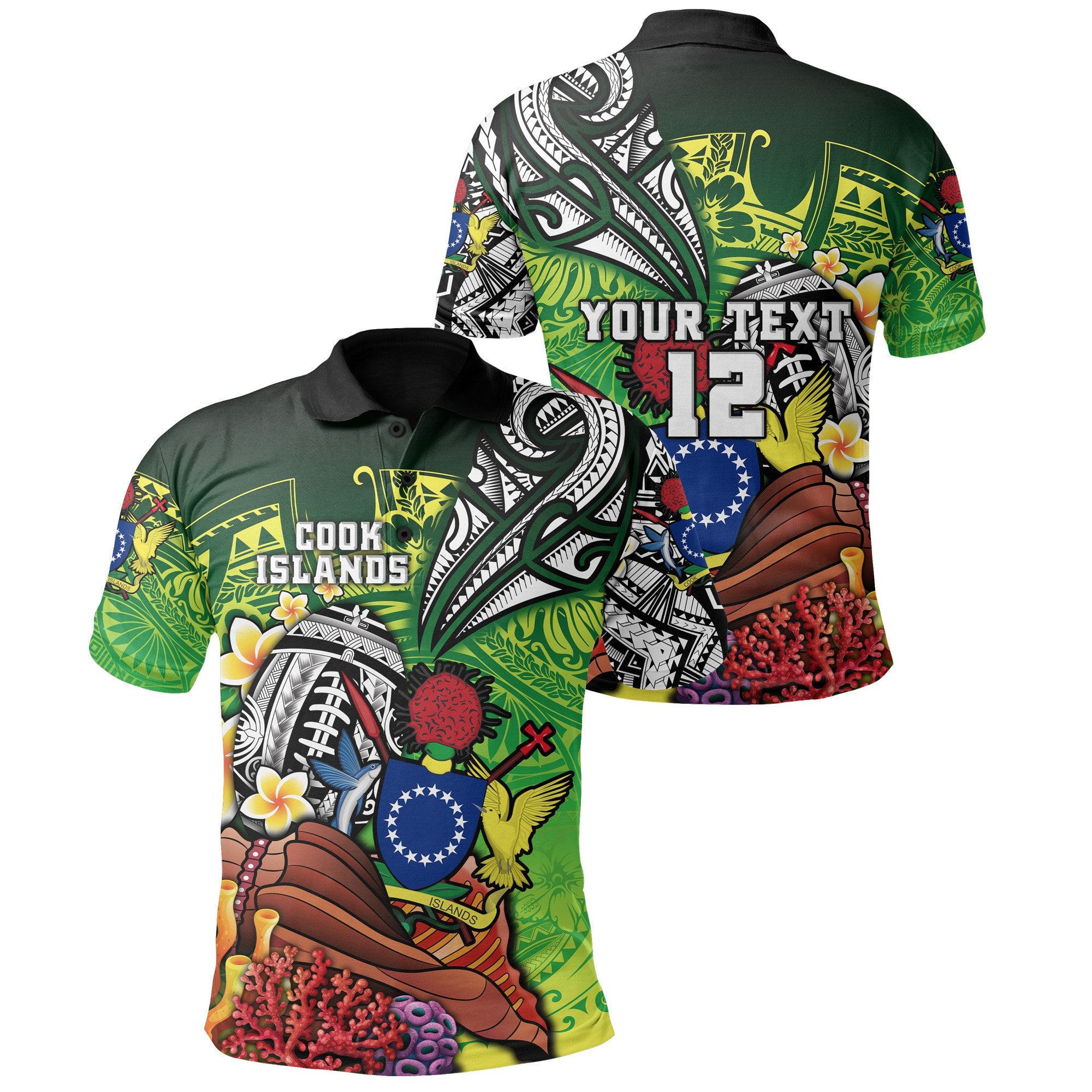 Custom Cook Islands Rugby Polo Shirt Ocean World Style Unisex Green - Polynesian Pride
