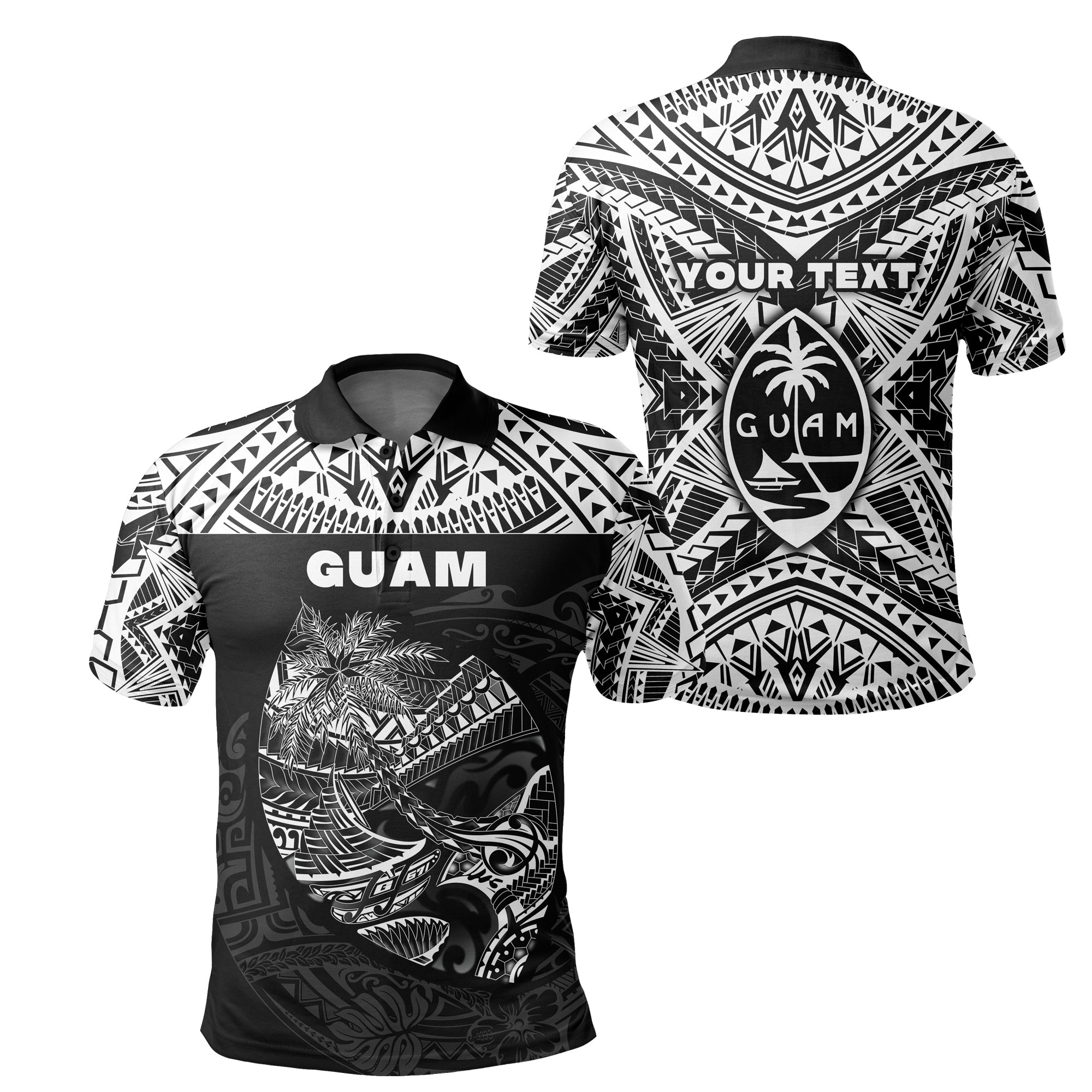 Custom Guam Rugby Polo Shirt Polynesian Patterns Black LT16 Unisex Black - Polynesian Pride