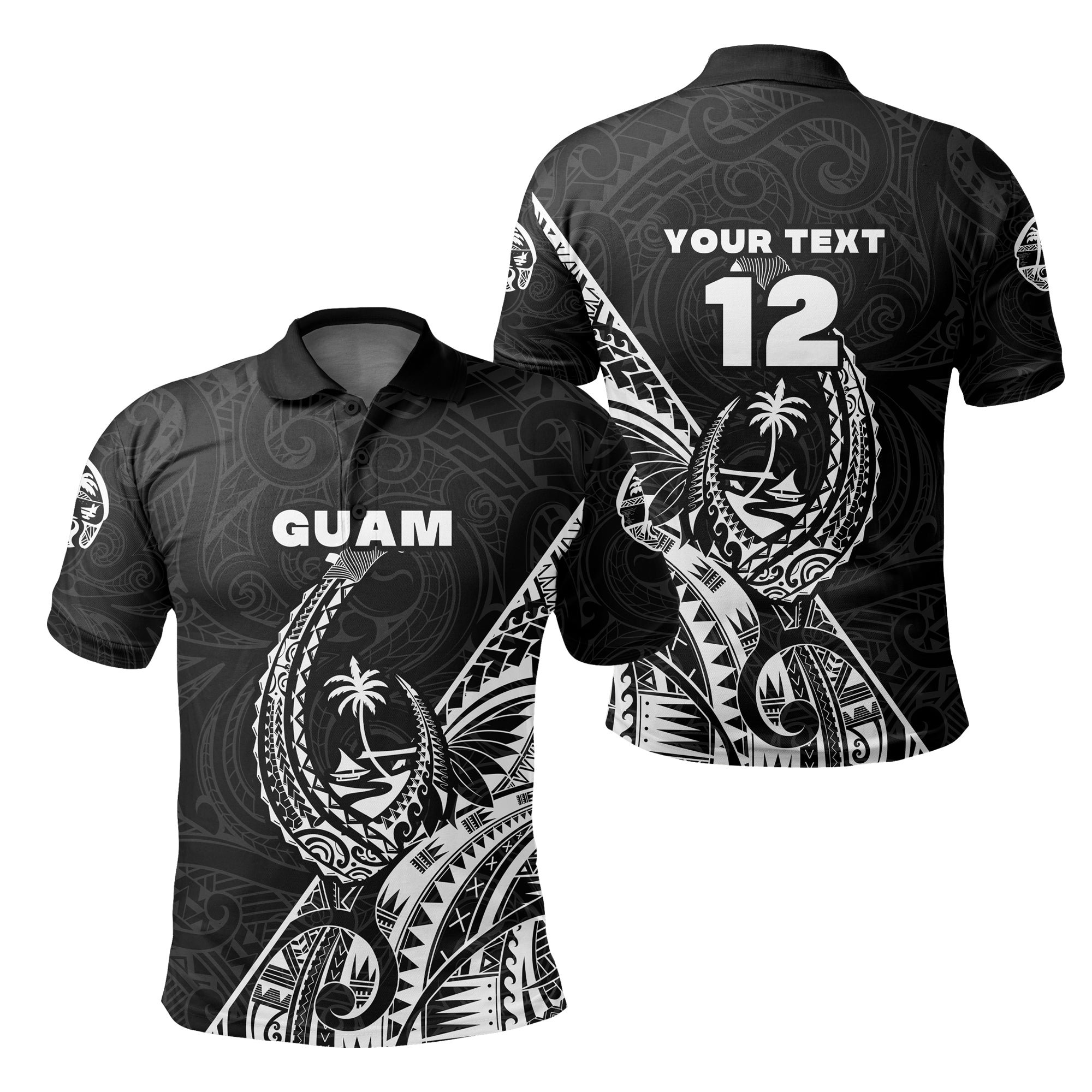 Custom Guam Rugby Polo Shirt Polynesian Patterns Style Black LT16 Unisex Black - Polynesian Pride