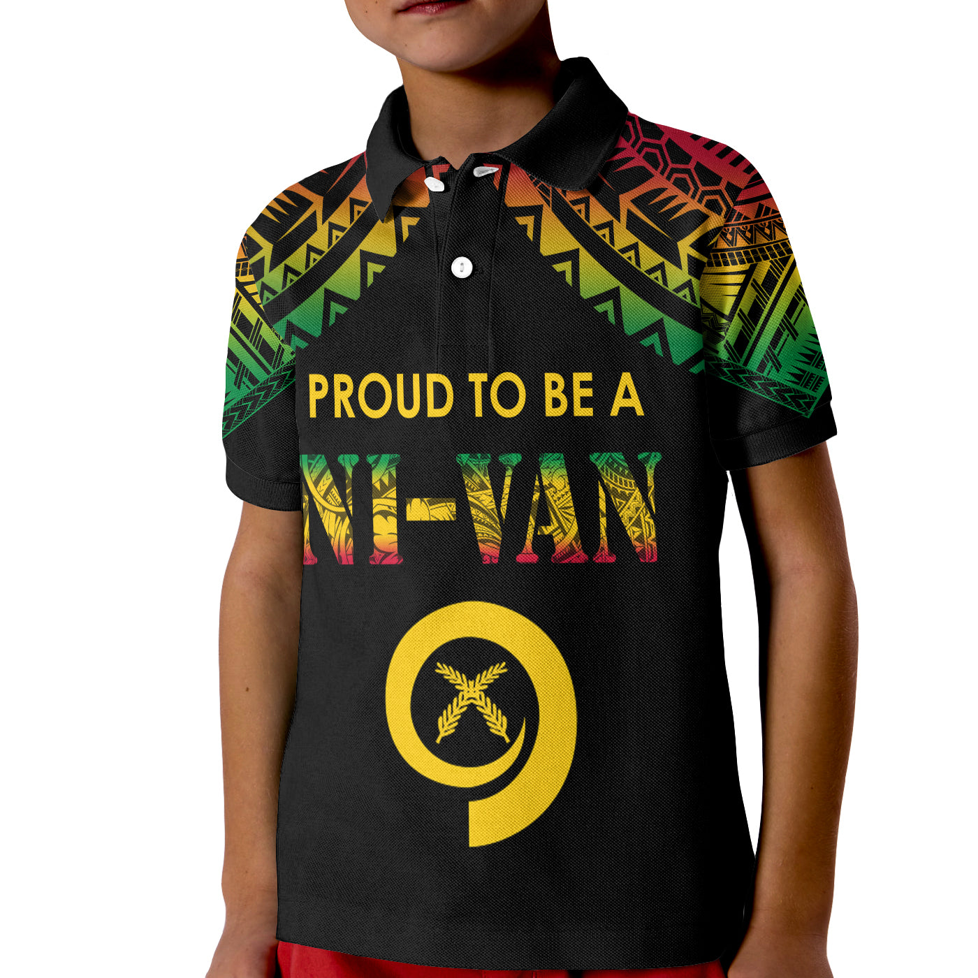 (Custom Personalised) Vanuatu Proud To Be A Ni - Van - Polynesian Pattern Polo Shirt KID LT7 Unisex Black - Polynesian Pride