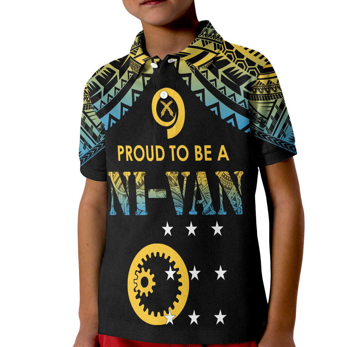 Vanuatu Proud To Be A Ni-Van - Polynesian Pattern Polo Shirt KID - Sanma Province LT7 Kid Black - Polynesian Pride