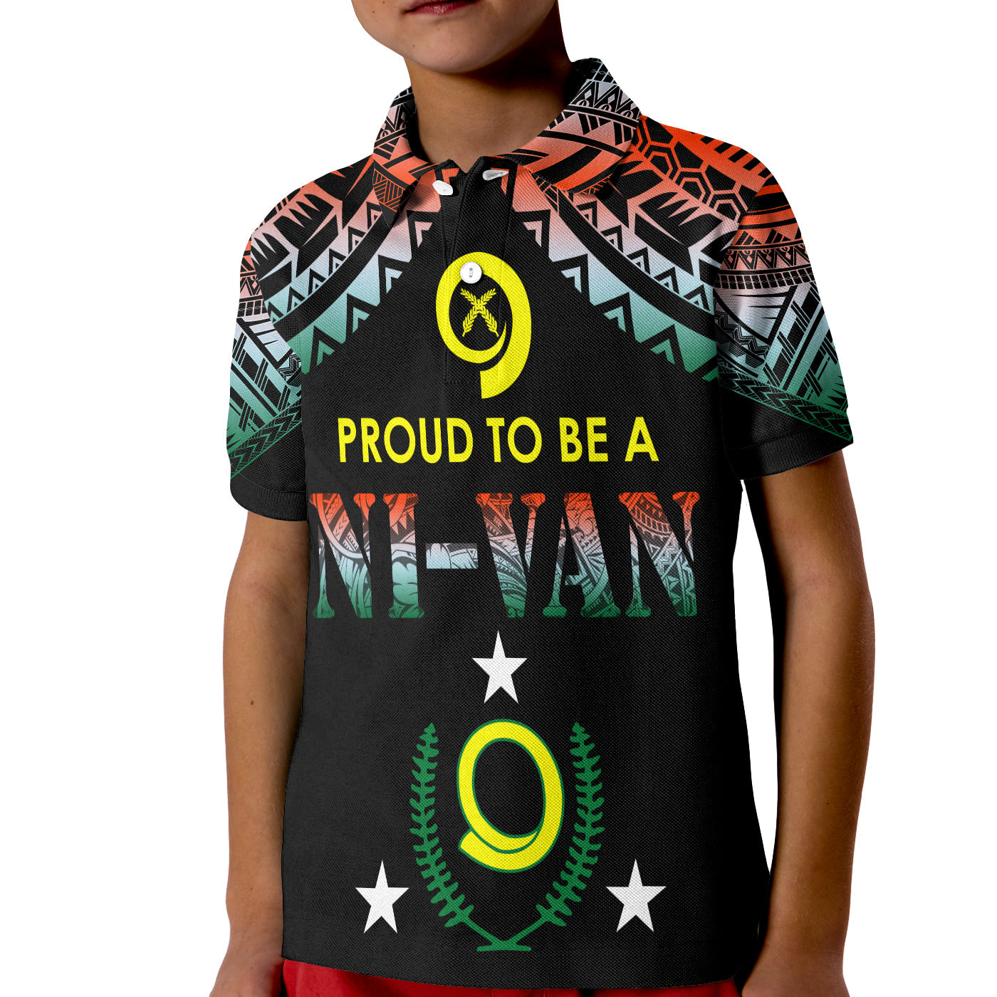 Vanuatu Proud To Be A Ni-Van - Polynesian Pattern Polo Shirt KID - Penama Province LT7 Kid Black - Polynesian Pride
