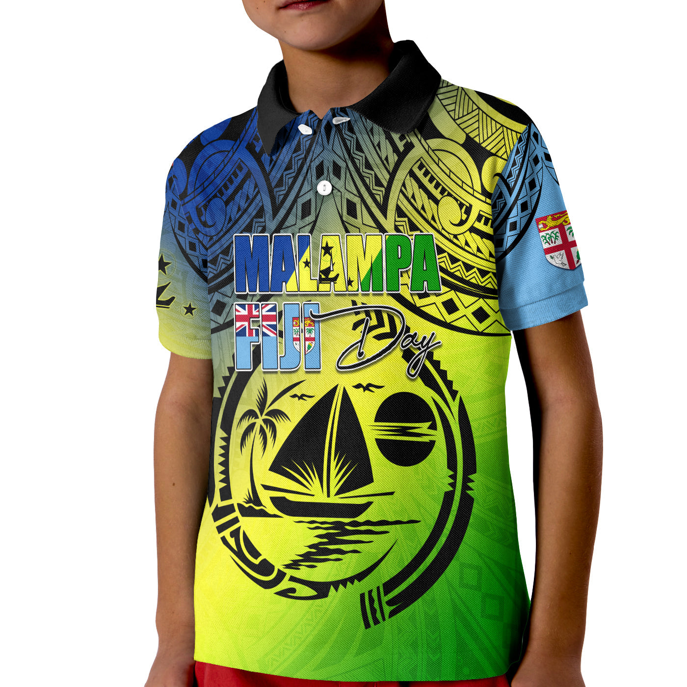 Malampa Fiji Day Polo Shirt KID Flags Mix Style LT7 Kid Art - Polynesian Pride