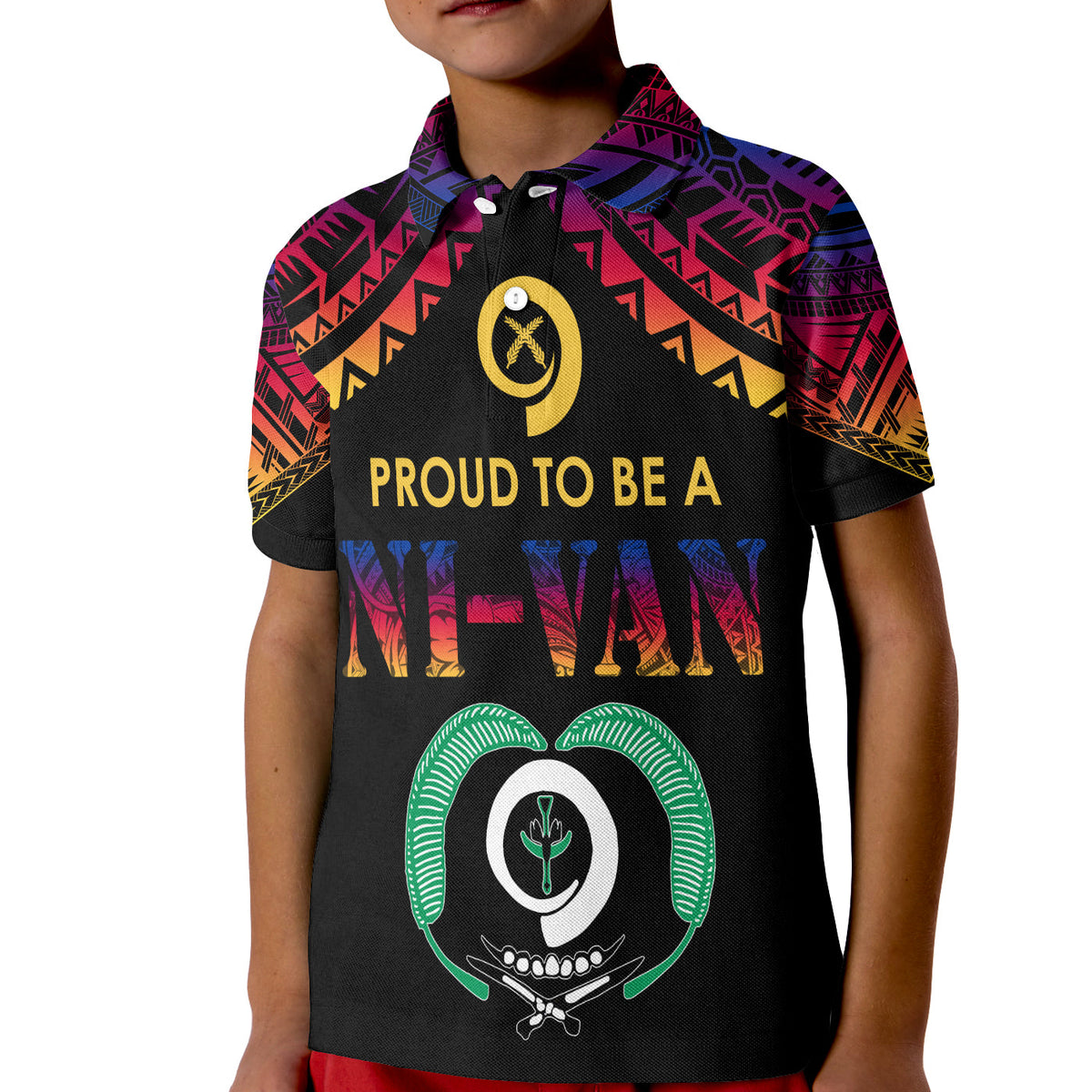 Vanuatu Proud To Be A Ni-Van - Polynesian Pattern Polo Shirt KID - Torba Province LT7 Kid Black - Polynesian Pride
