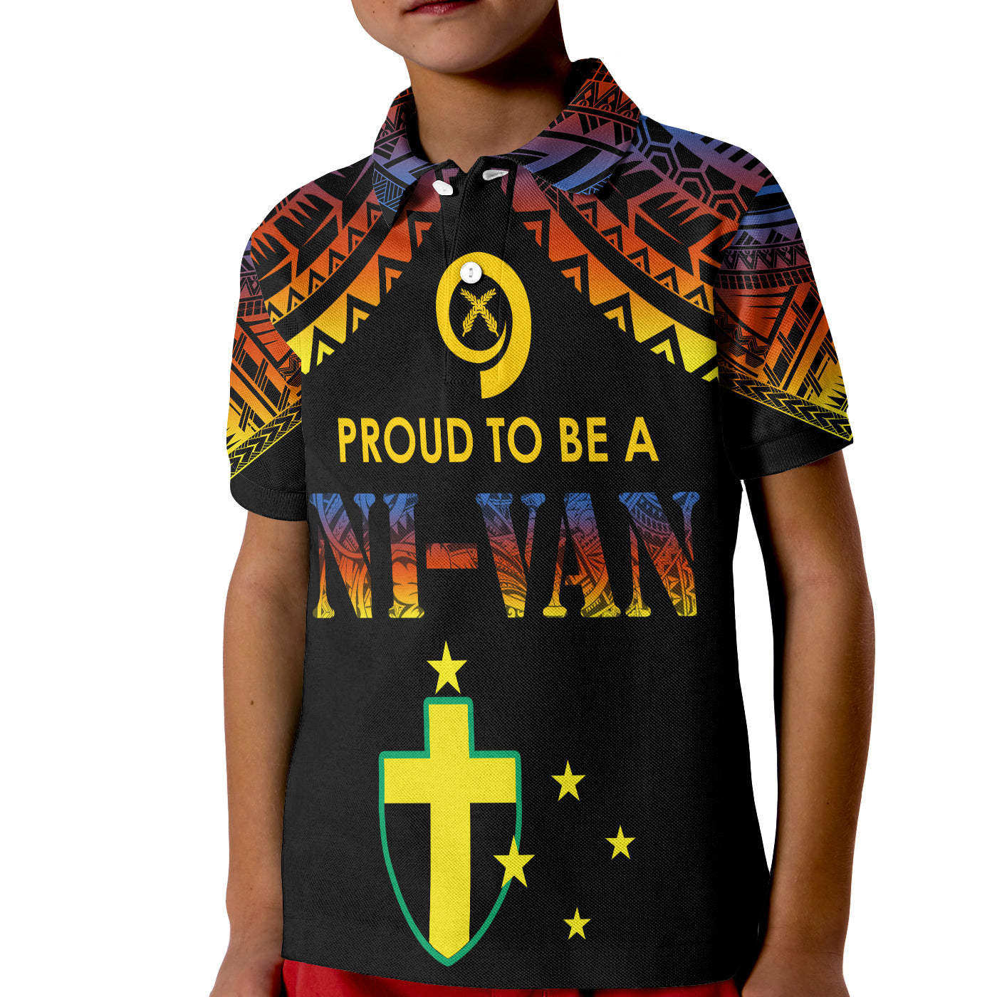 Vanuatu Proud To Be A Ni-Van - Polynesian Pattern Polo Shirt KID - Tafea Province LT7 Kid Black - Polynesian Pride