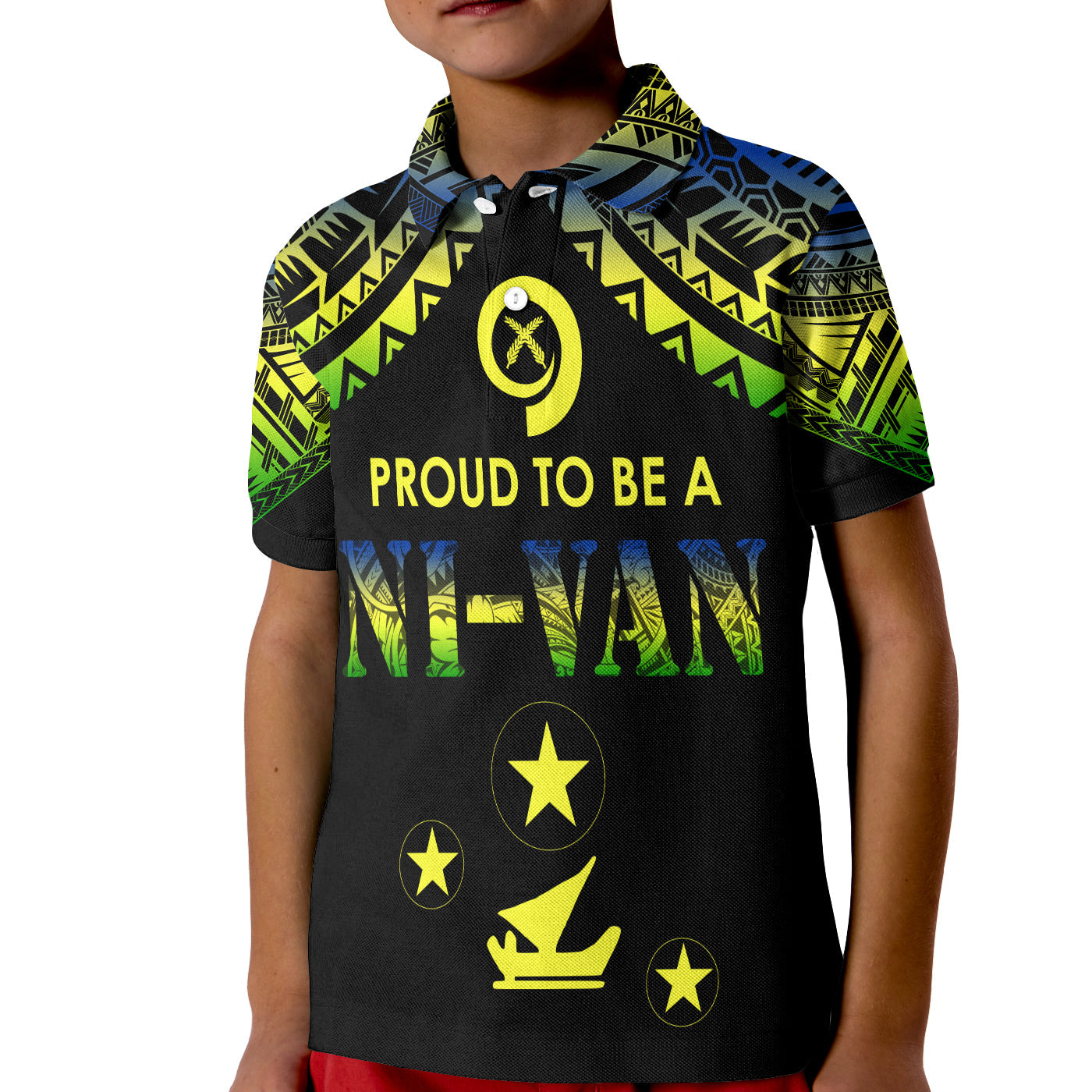 Vanuatu Proud To Be A Ni-Van - Polynesian Pattern Polo Shirt KID - Malampa Province LT7 Kid Black - Polynesian Pride