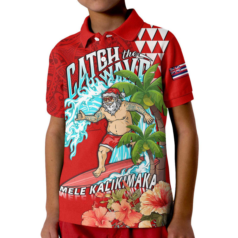 Hawaii Mele Kalikimaka Polo Shirt Santa Claus Surfing Xmas Time LT9 - Polynesian Pride
