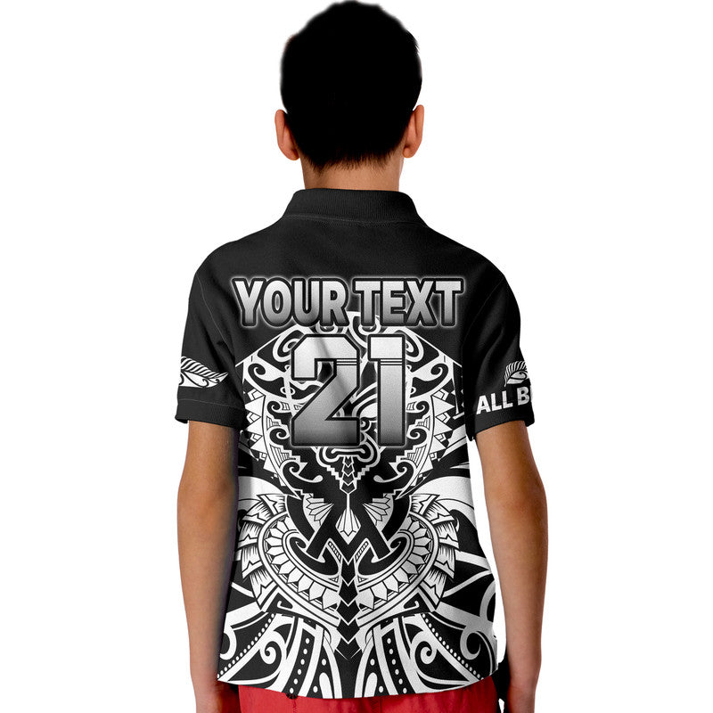(Custom Text And Number) Aotearoa Silver Fern Rugby Sevens Kid Polo Shirt Maori Tribal All Black LT9 - Polynesian Pride