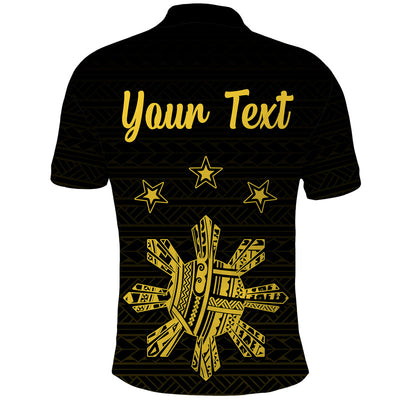 Custom Philippines Eagle Barong Polo Shirt Filipino Eight Rayed Gold