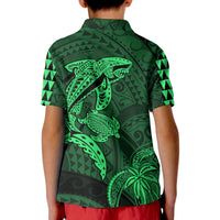 Hawaii Polo Shirt Shark and Turtle Mix Kakau Green LT9 - Polynesian Pride