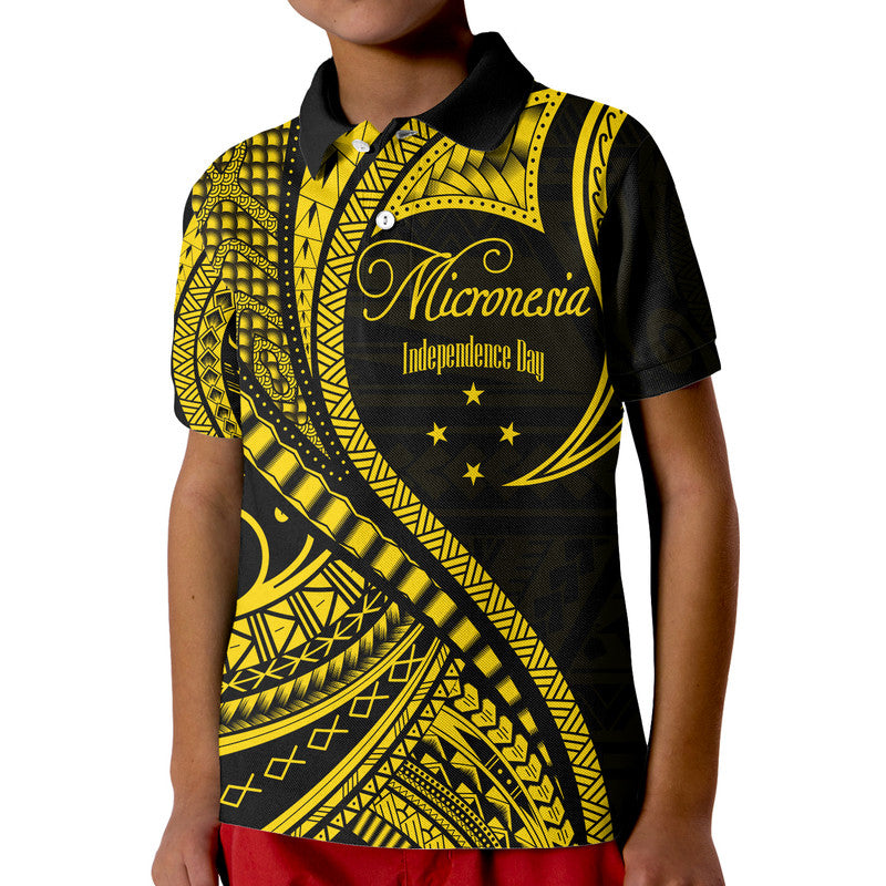 Federated States of Micronesia Independence Day Polo Shirt Gold Polynesian Wave Style LT9 Kid Gold - Polynesian Pride