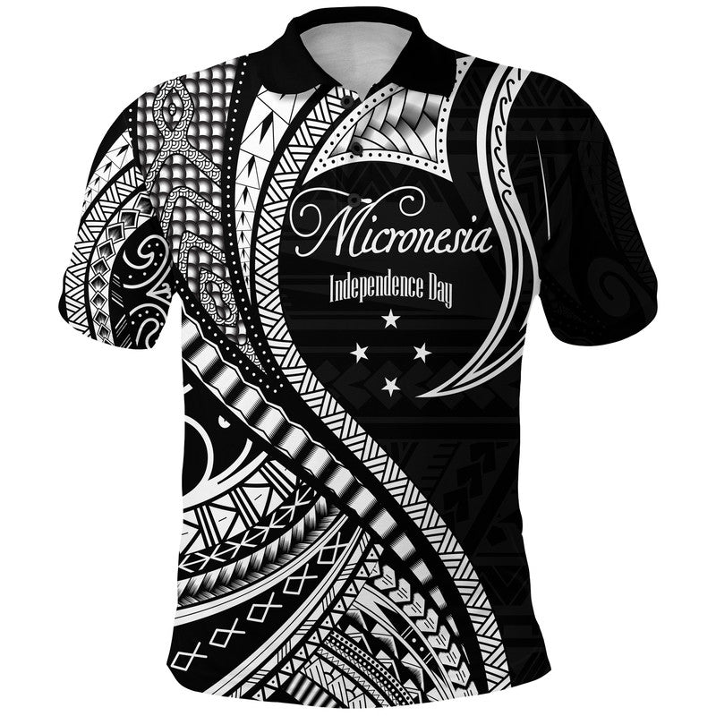 Federated States of Micronesia Independence Day Polo Shirt Black Polynesian Wave Style LT9 Adult Black - Polynesian Pride