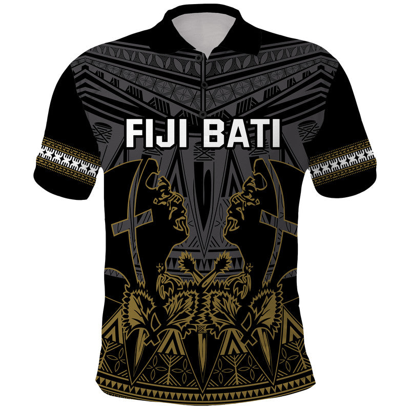 Fiji Rugby Bati Polo Shirt Fijian Coat Of Arms Tapa Pattern LT9 Black - Polynesian Pride