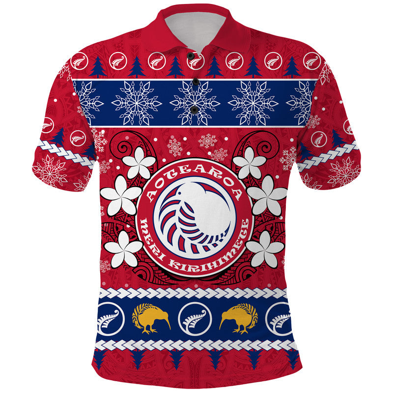 New Zealand Aotearoa Meri Kirihimete Polo Shirt Maori Kiwi Christmas LT9 Red - Polynesian Pride