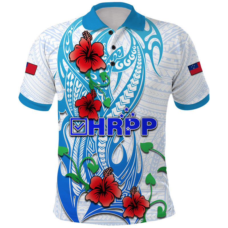 Special Samoa HRPP Party Polo Shirt Tribal Samoan Hibiscus Design LT9 Blue - Polynesian Pride