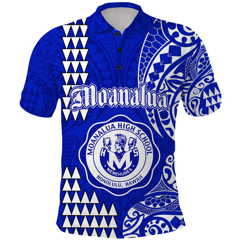 Custom Hawaii Moanalua High School Polo Shirt Tribal Kakau LT9 Blue - Polynesian Pride