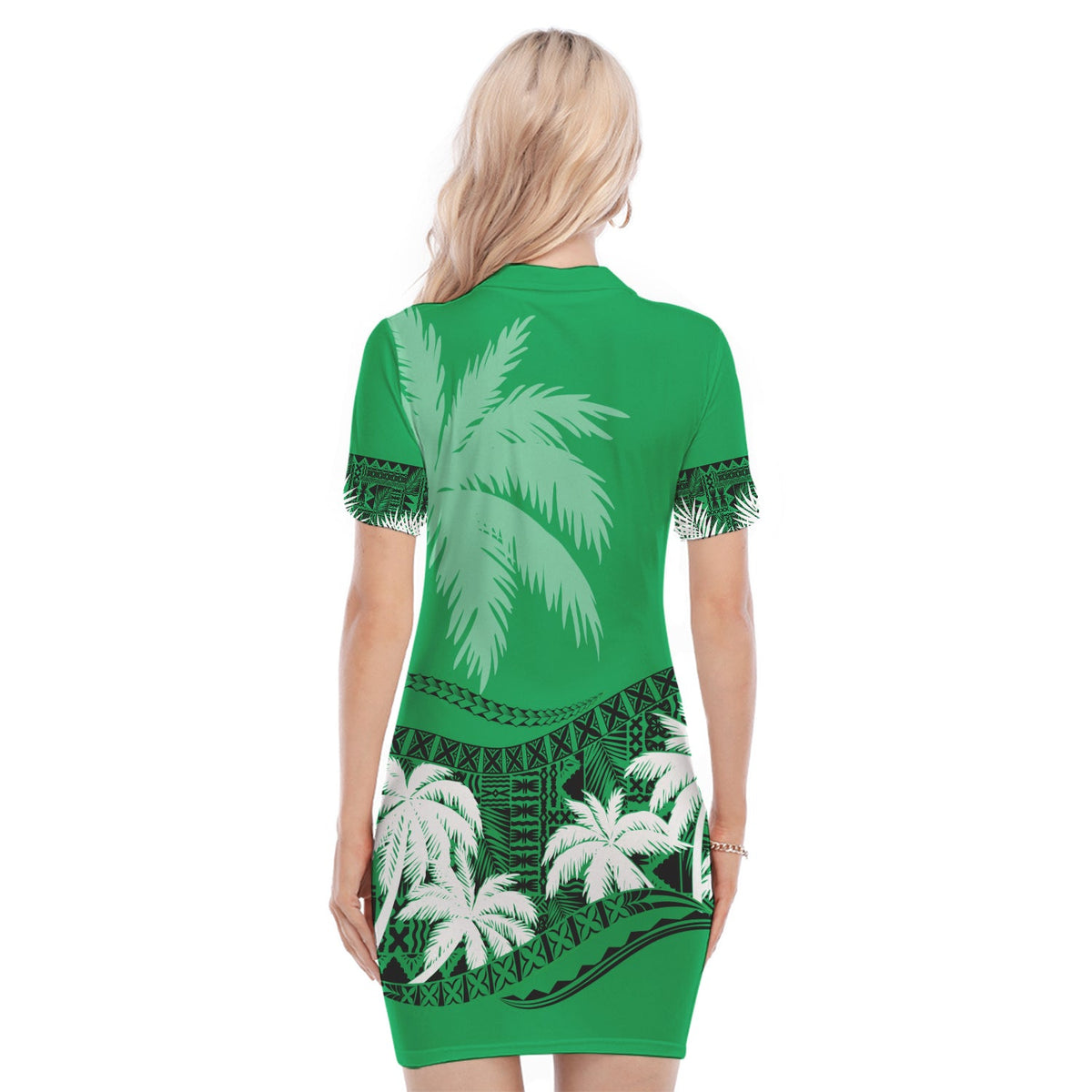 Fiji Day Polo Dress Flying Fijians Masi Kesa Style - Green LT7 - Polynesian Pride