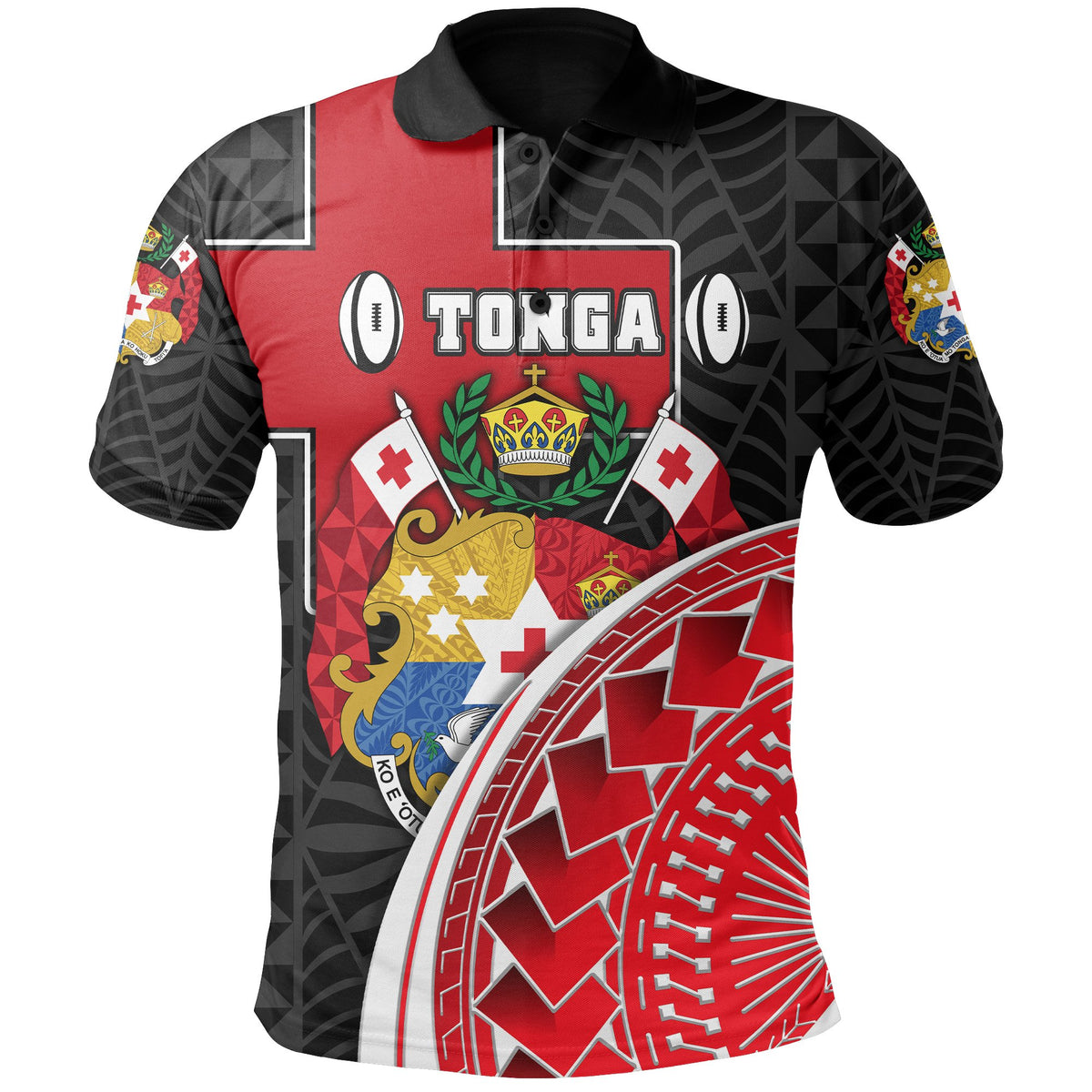 Custom Tonga Rugby Polo Shirt Polynesian Armor Style Black - Polynesian Pride