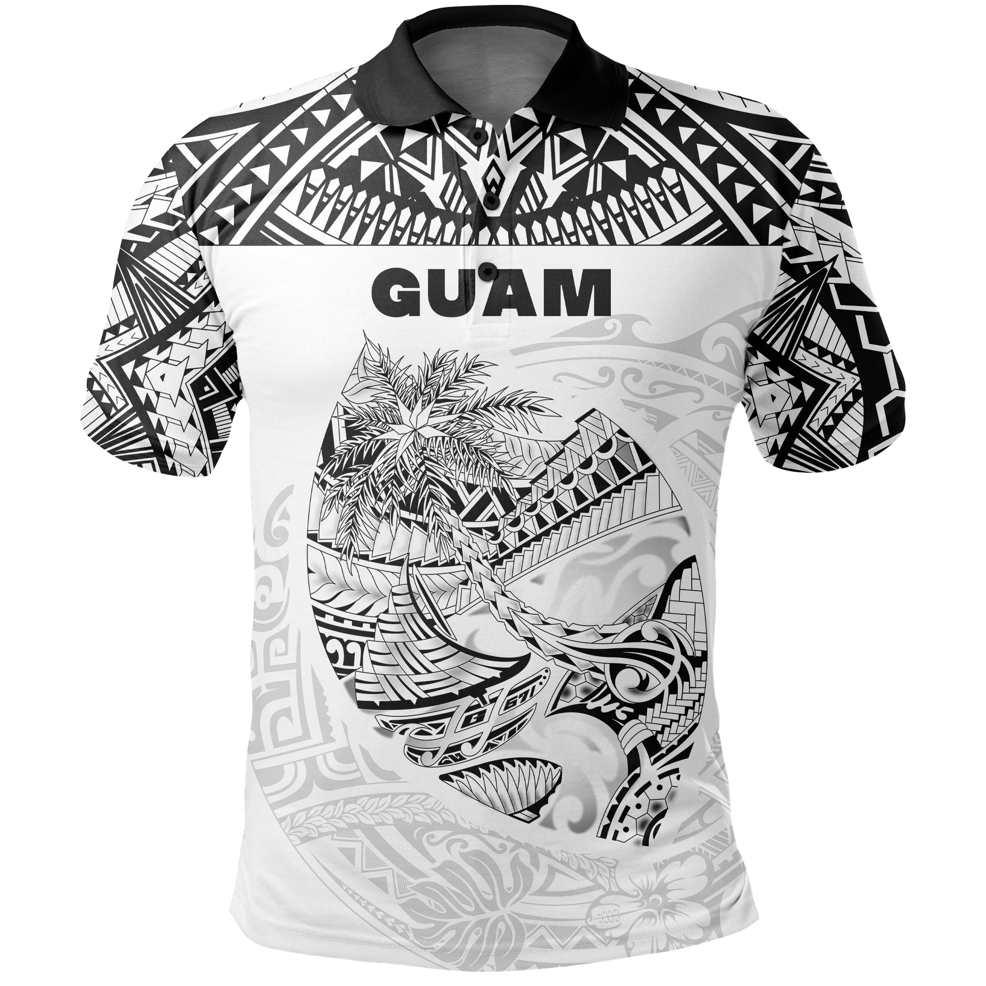Guam Rugby Polo Shirt Polynesian Patterns White LT16 Unisex Blue - Polynesian Pride