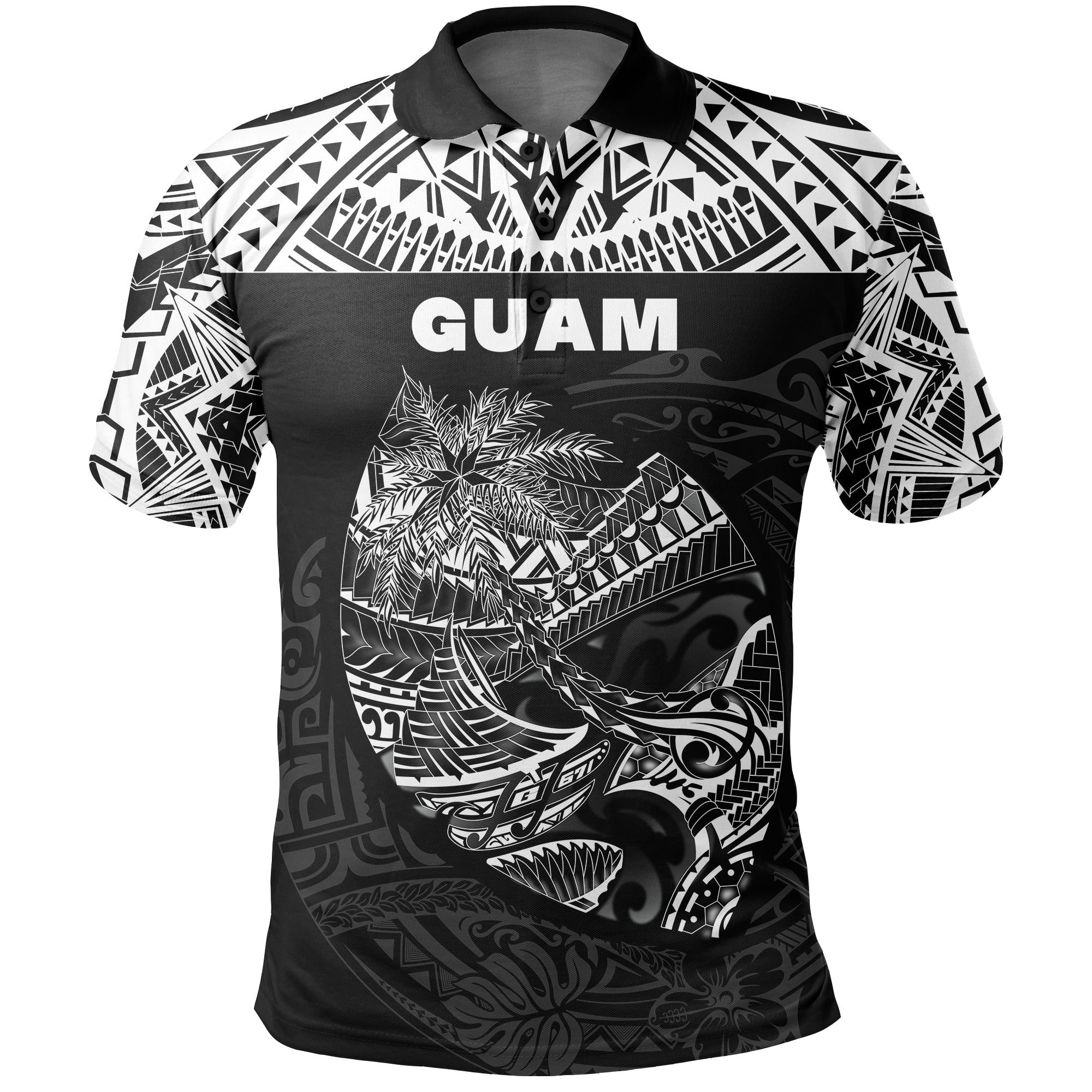 Guam Rugby Polo Shirt Polynesian Patterns Black LT16 Unisex Black - Polynesian Pride