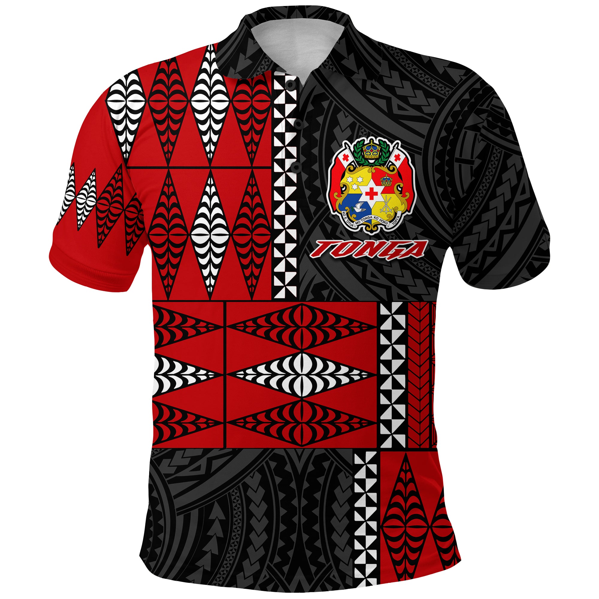 Tonga Polo Shirt Tongan Pattern Mix Polynesian LT13 Unisex Red - Polynesian Pride