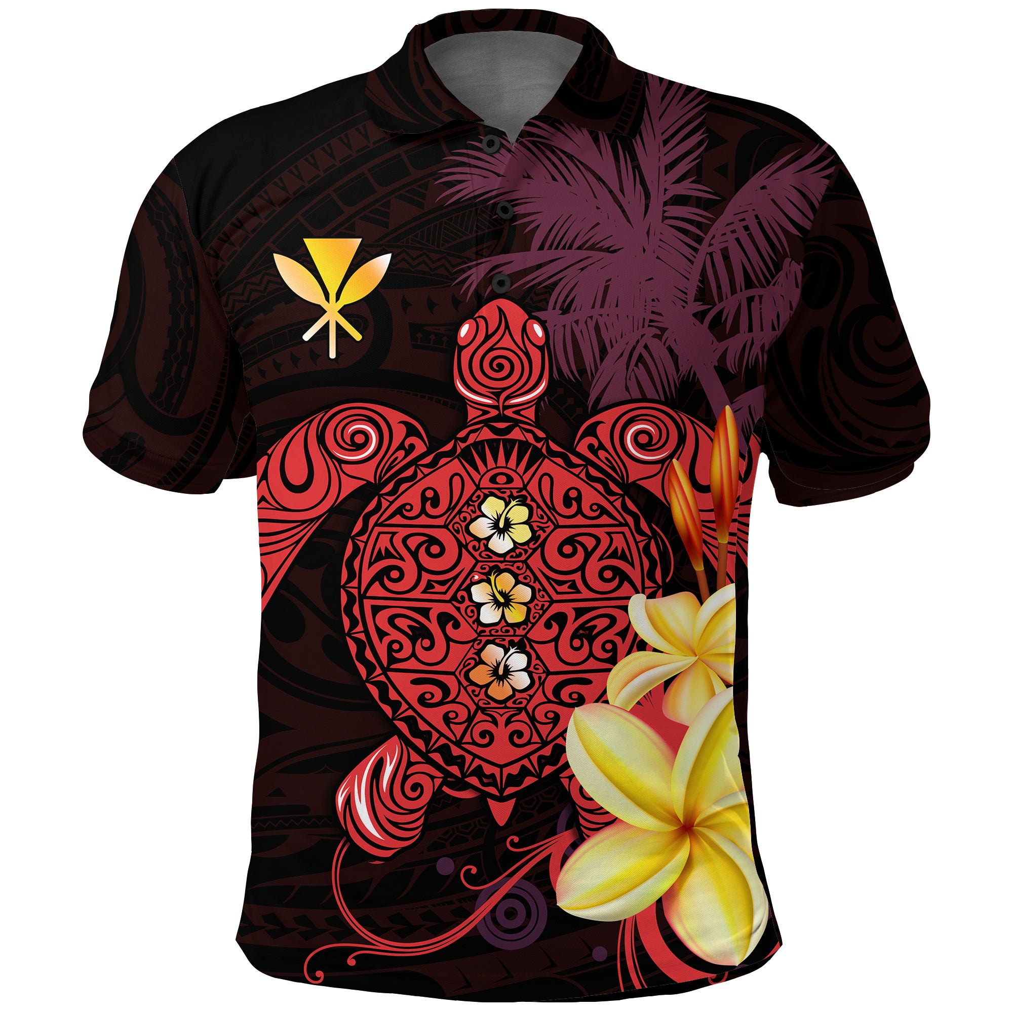 Hawaii Turtle Polo Shirt Hawaiian Flowers Version Red Elegant LT13 Unisex Red - Polynesian Pride