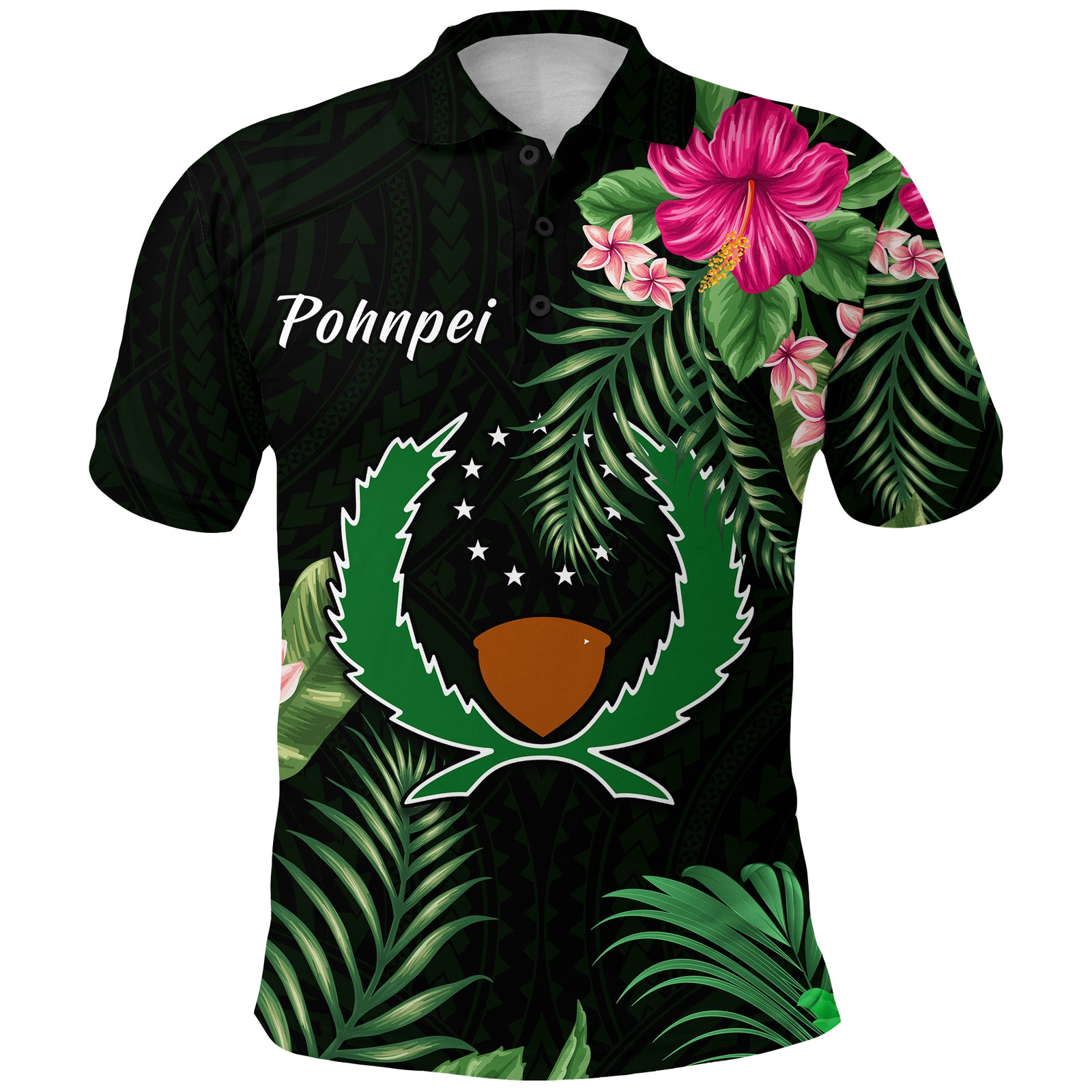 Pohnpei Micronesia Green Polo Shirt Tropical Flowers LT13 Unisex Green - Polynesian Pride