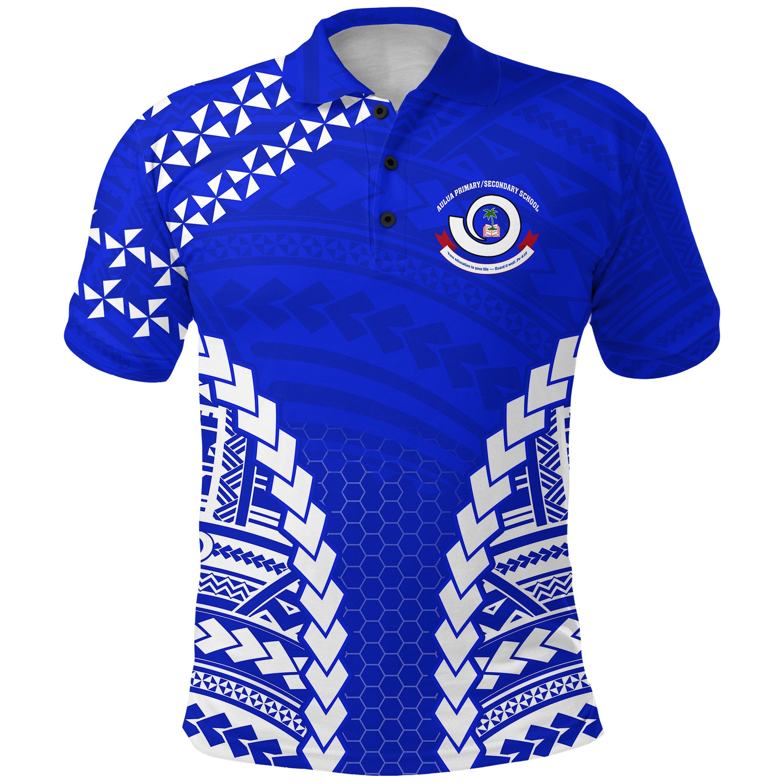 Aulua Primary/Secondary School Polo Shirt Ver.02 LT13 Unisex Blue - Polynesian Pride
