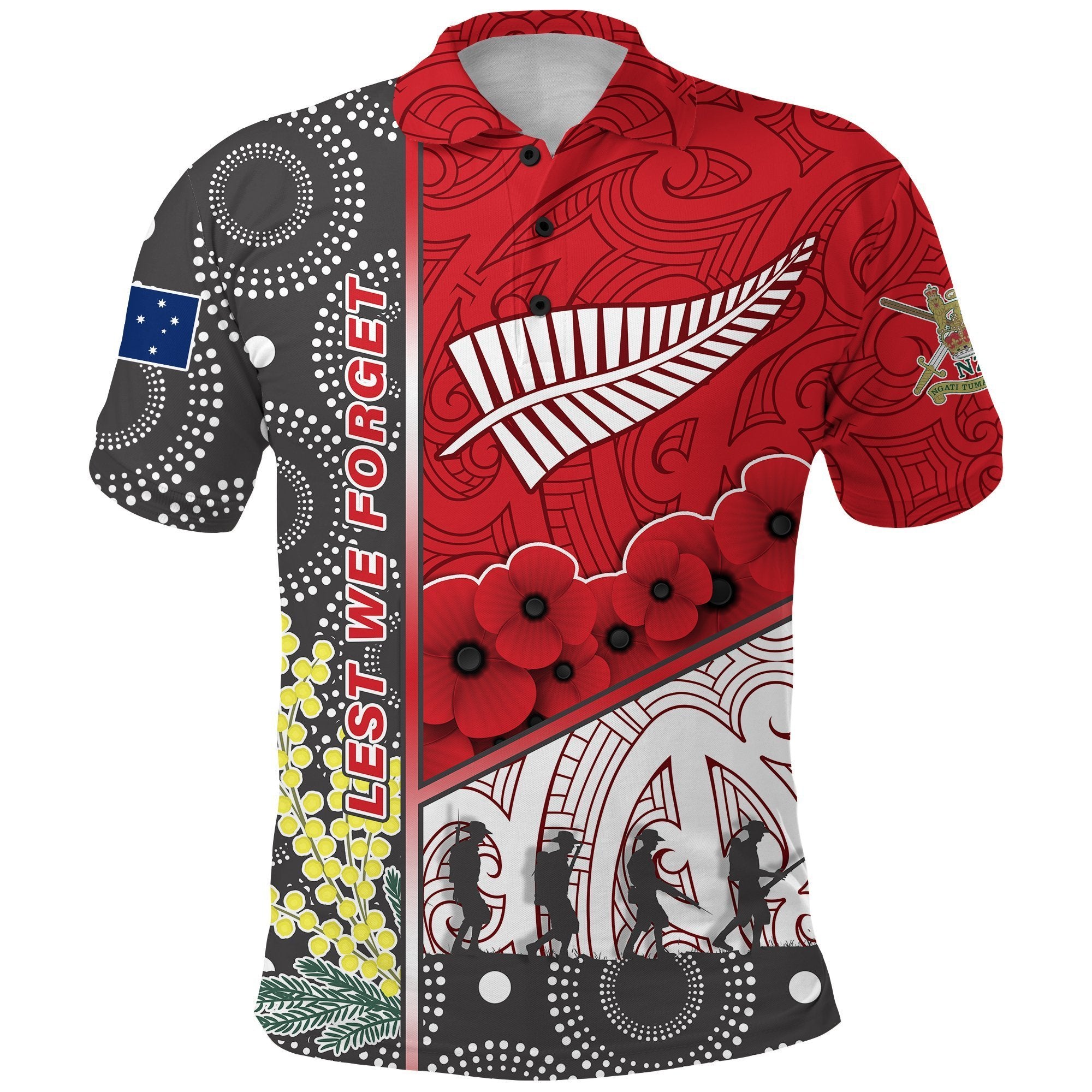 ANZAC Day Lest We Forget Polo Shirt Australia Indigenous and New Zealand Maori Red Unisex Red - Polynesian Pride