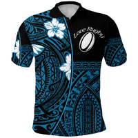 Custom Polynesian Rugby Polo Shirt Love Blue Custom Text and Number - Polynesian Pride