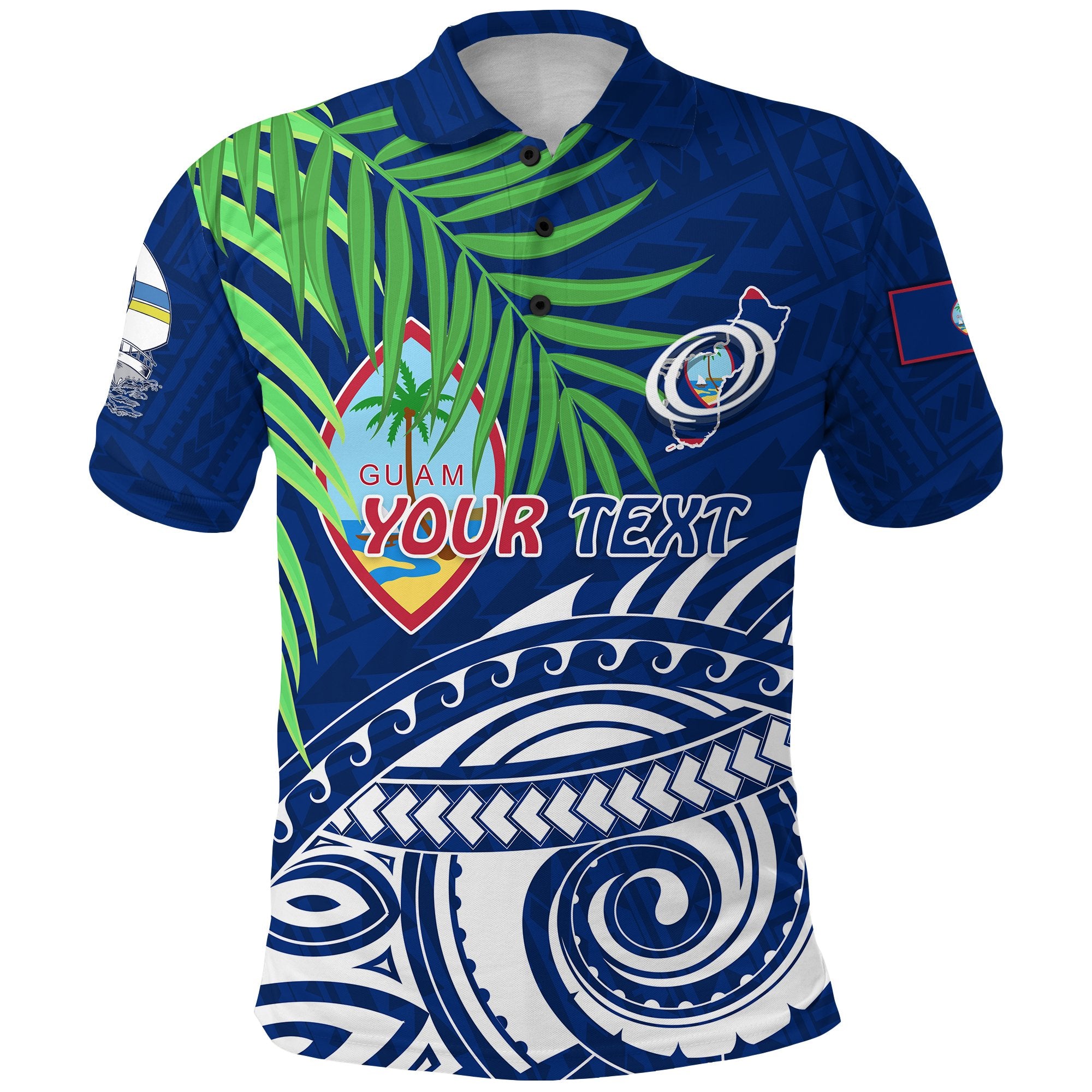 Custom Guam Rugby Polo Shirt Coconut Leaves Unisex Blue - Polynesian Pride