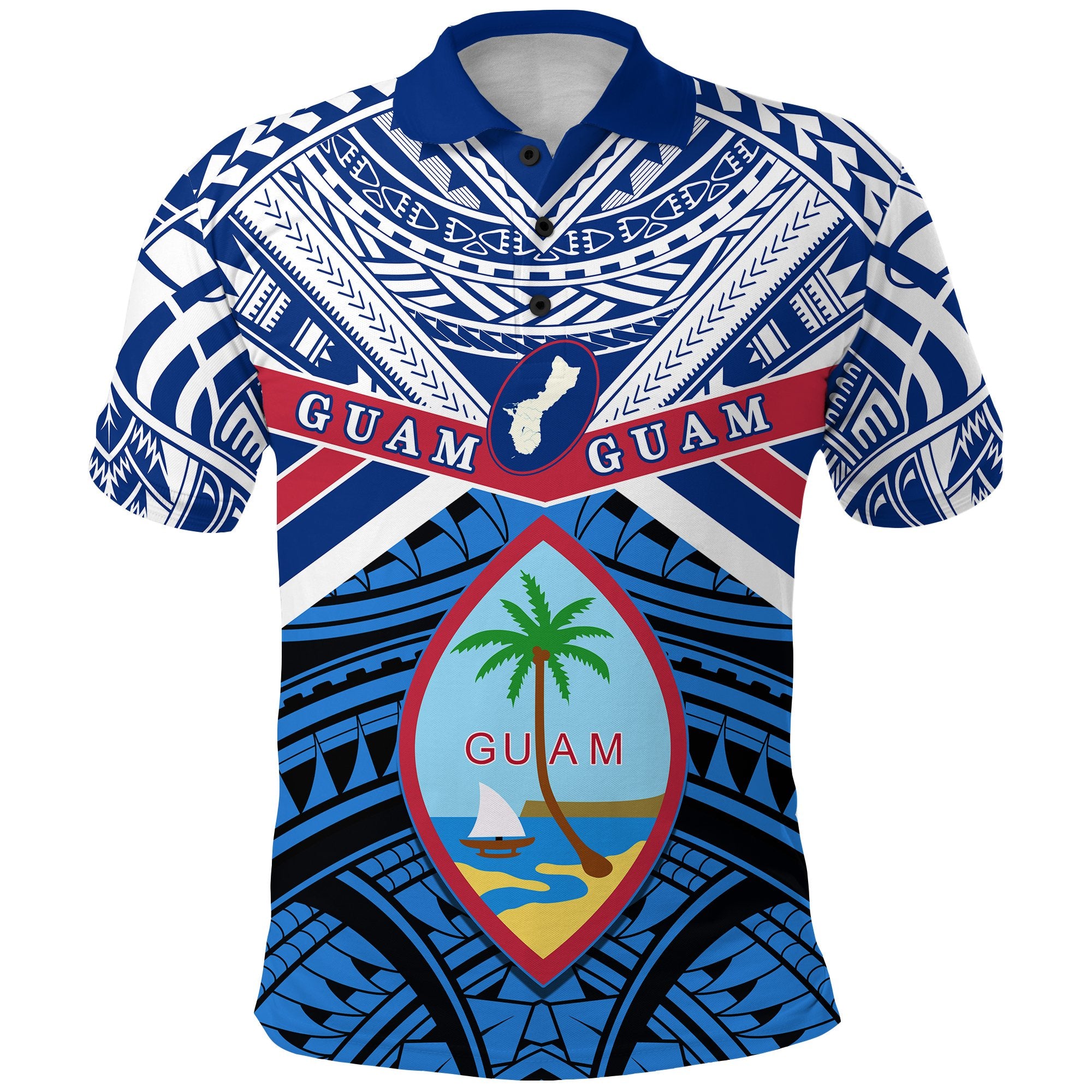 Guam Rugby Polo Shirt Spirit Unisex Blue - Polynesian Pride