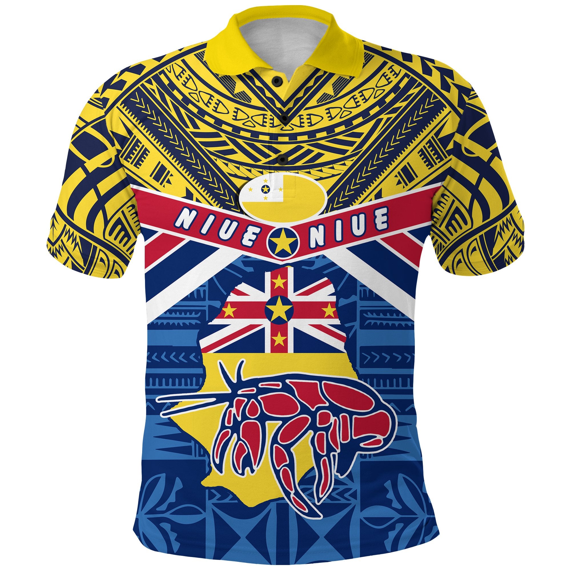 Niue Rugby Polo Shirt Polynesian Crab Map Unisex Blue - Polynesian Pride