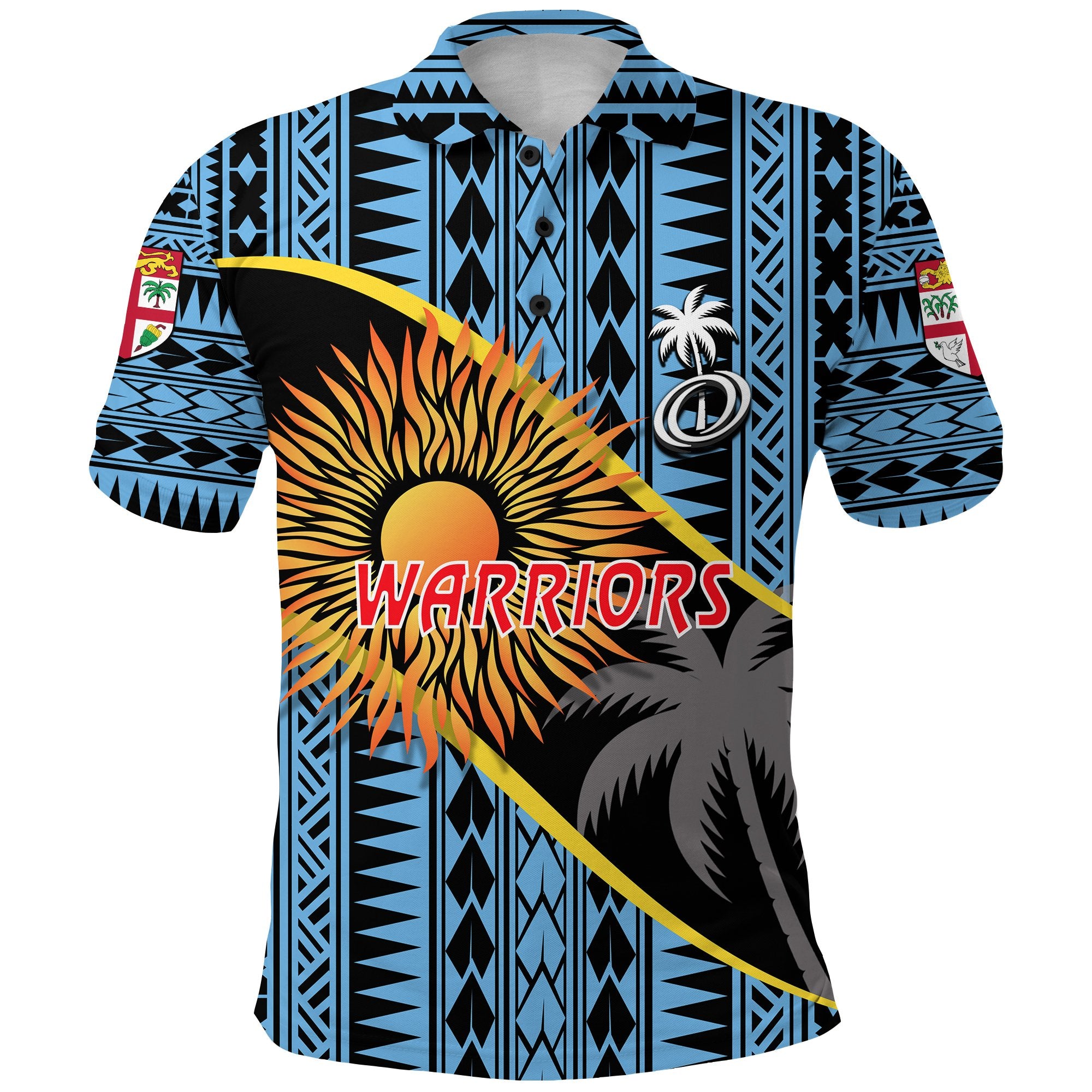 Fiji Warriors Rugby Polo Shirt Sun Style Blue Black - Polynesian Pride