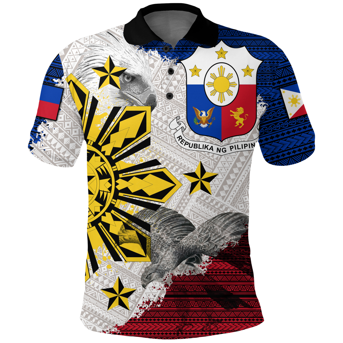 Philippines Filipino Tribal Eagle Polo Shirt LT2 WHITE - Polynesian Pride